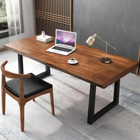 quanzhoulong Large Vintage Desk Modern Minimalist Solid Wood Office Desk Metal Base Easy Assembly Durable Computer Desk Writing Table Dining Table Large Desk for Living Room Dining Room (63inch)
