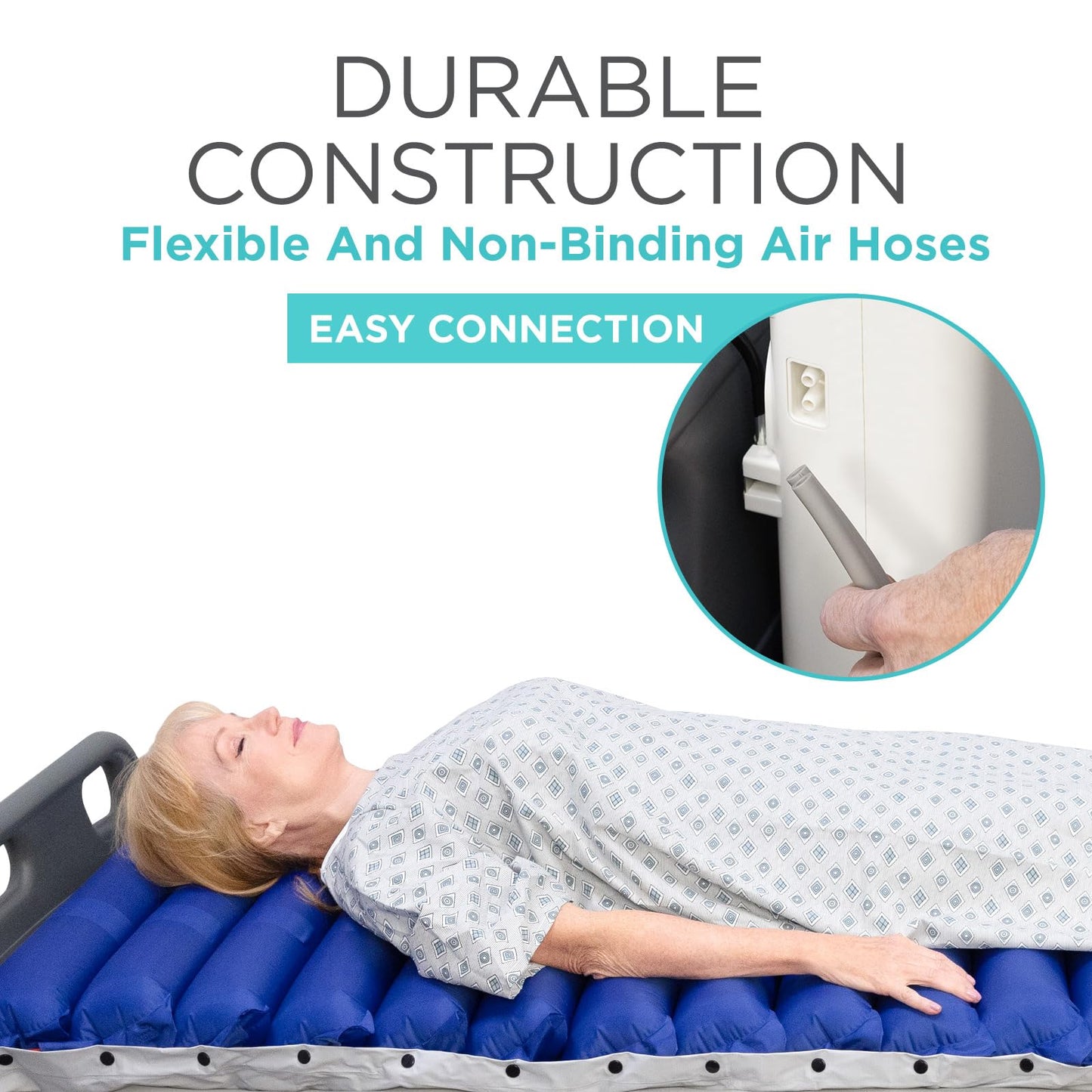 Vive 5" Alternating Pressure Mattress - Air Topper Pad for Bed Sore, Ulcer Prevention, Bedridden Treatment - Inflatable, Quiet Alternative Cover - Fits Hospital Bed - Includes Electric Pump System