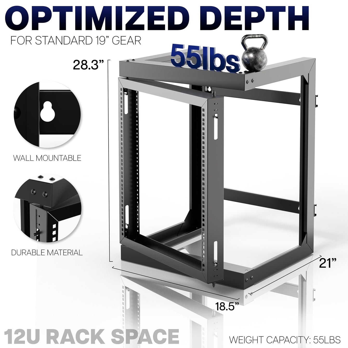 VIVO 12U Wall Mounted Open Frame Server Rack Cabinet for 19 inch IT Network Equipment and AV Devices, 180 Degree Swing Gate, 18.5 in Deep, Black, MOUNT-SC12U