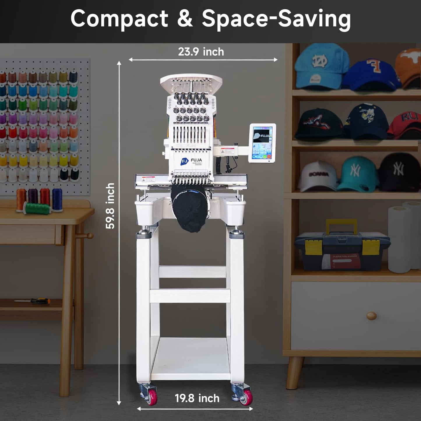 FUJA Commercial Embroidery Machine with 10 Needles, 1200SPM Max Speed, 7" Touch Screen, 9.5" × 14.2" Embroidery Area for Small Business & Beginners, Built for Hat, Flat, Patches, T-shirt and more