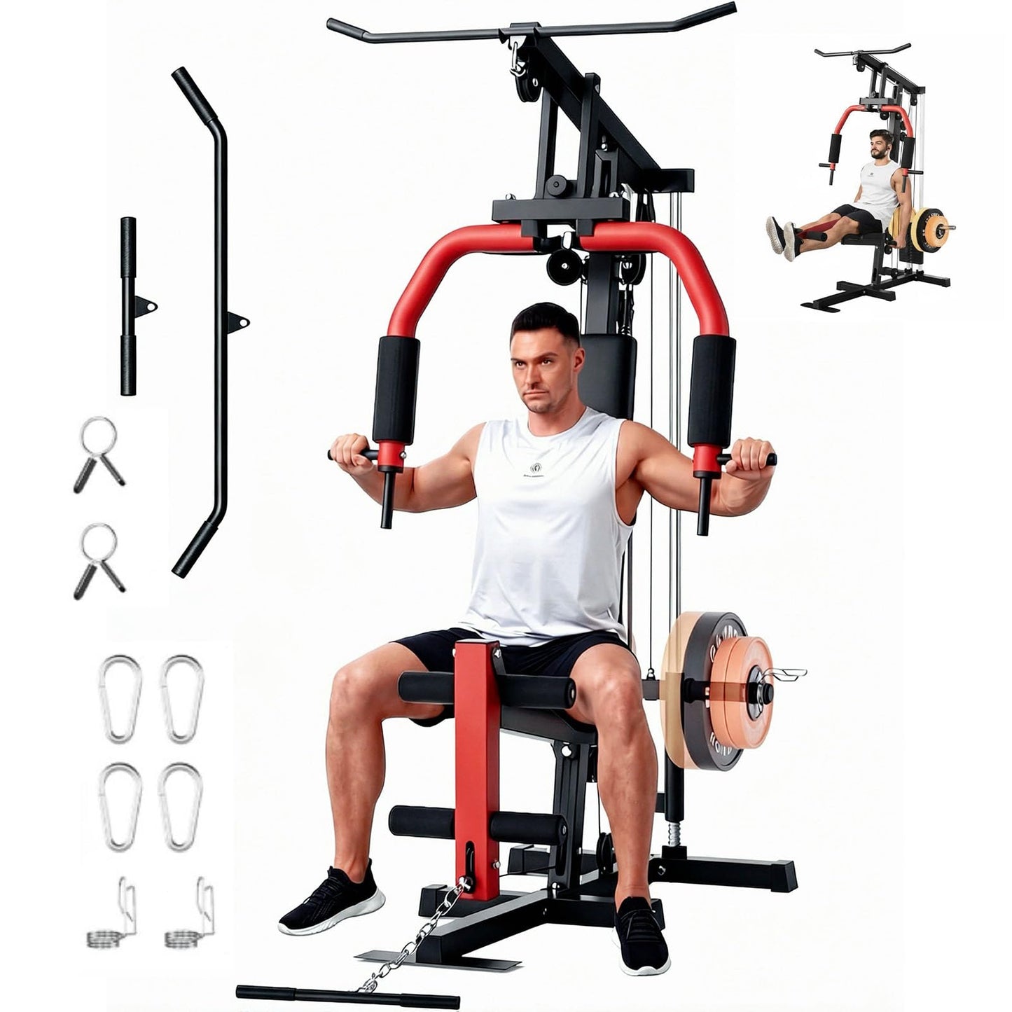 Home Gym Machine, Max 300LBS Capacity Home Gym Equipment with Leg Press, Multifunctional Exercise Equipment for Full Body Strength Training, Fit 1" & 2" Weight Plates (Not Included)