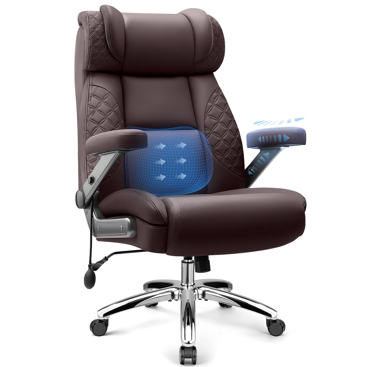 Big and Tall Office Chair for Heavy People, 500LBS Wide Seat Computer Desk Chair, Extra Large Executive Gaming Chair with Adjustable Lumbar Support and 5D Flip Arms, Comfy Heavy Duty Office Chair