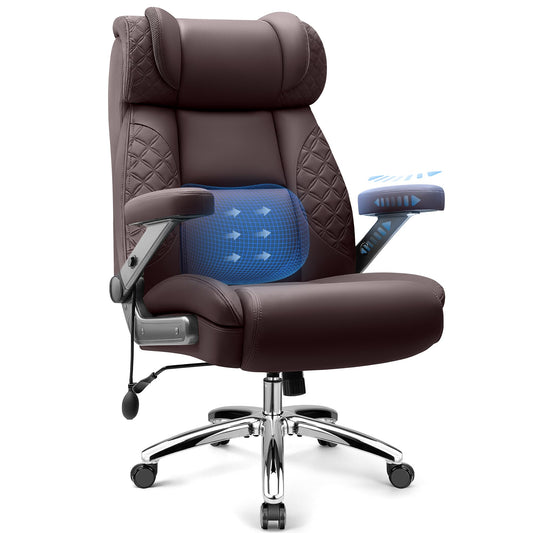 Big and Tall Office Chair for Heavy People, 500LBS Wide Seat Computer Desk Chair, Extra Large Executive Gaming Chair with Adjustable Lumbar Support and 5D Flip Arms, Comfy Heavy Duty Office Chair