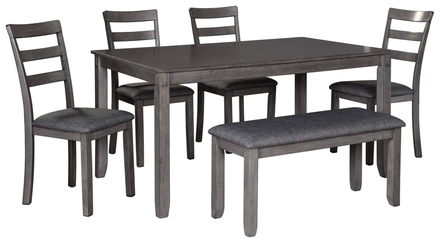 Signature Design by Ashley Bridson Dining Table Set For 6 With Bench, Wood 6‑Piece Kitchen Table And Chairs With Upholstered Seats, Transitional Charcoal Gray Dining Room Collection For Family Meals