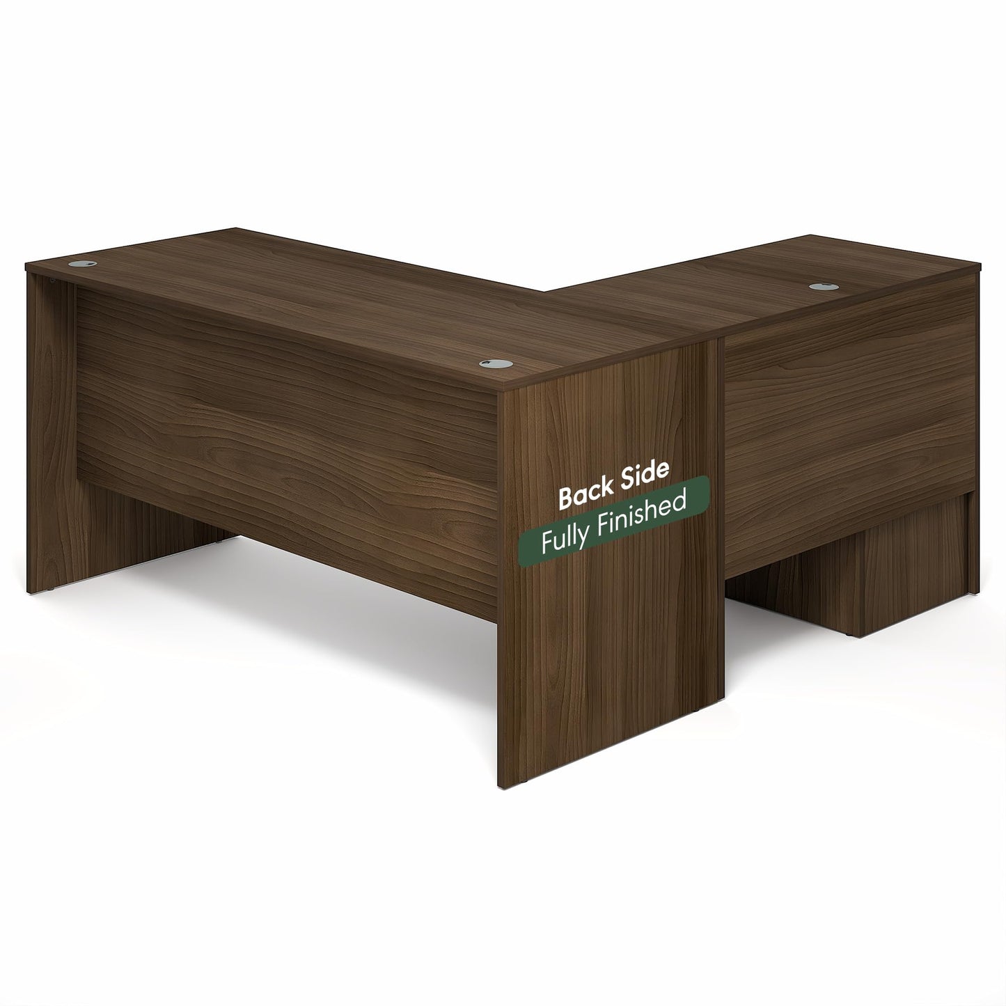 Furinno Roger 60 Inch L-Shaped Executive Desk with File Cabinet, L-Shaped Office Desk with 3-Drawer Fixed Pedestal Filing Cabinet, Desk Cord Grommet, for Home Office, Modern Walnut