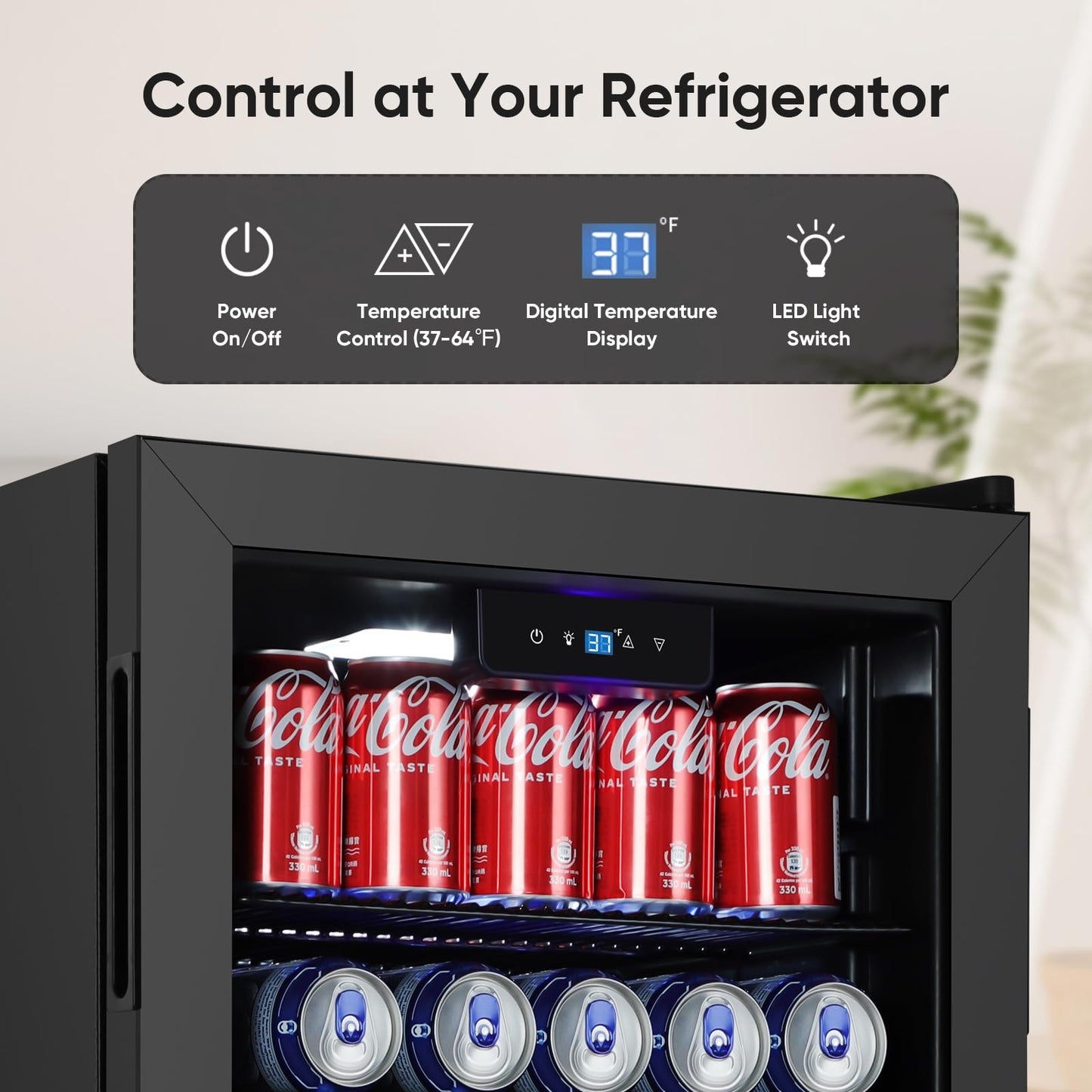 MZAVP 120 Cans Beverage Refrigerator Freestanding, Small Beverage Cooler with Glass Door, Mini Drink Fridge for Beer Soda, 3.0 Cu.Ft for Office, Home, Bar, White LED Light & Reversible Door - Black