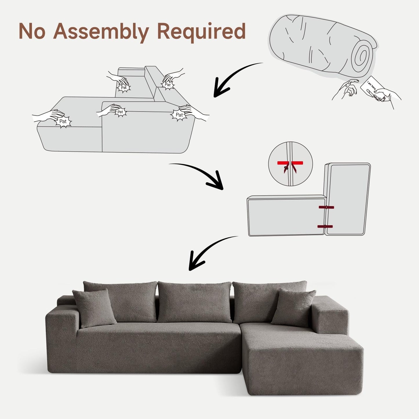 Trygoal 103” L Shaped Cloud Sectional Boneless Couches for Living Room, Modern Modular Sofa Couch with Chaise, Comfy Deep Seat Living Room Furniture Set, No Assembly, Grey
