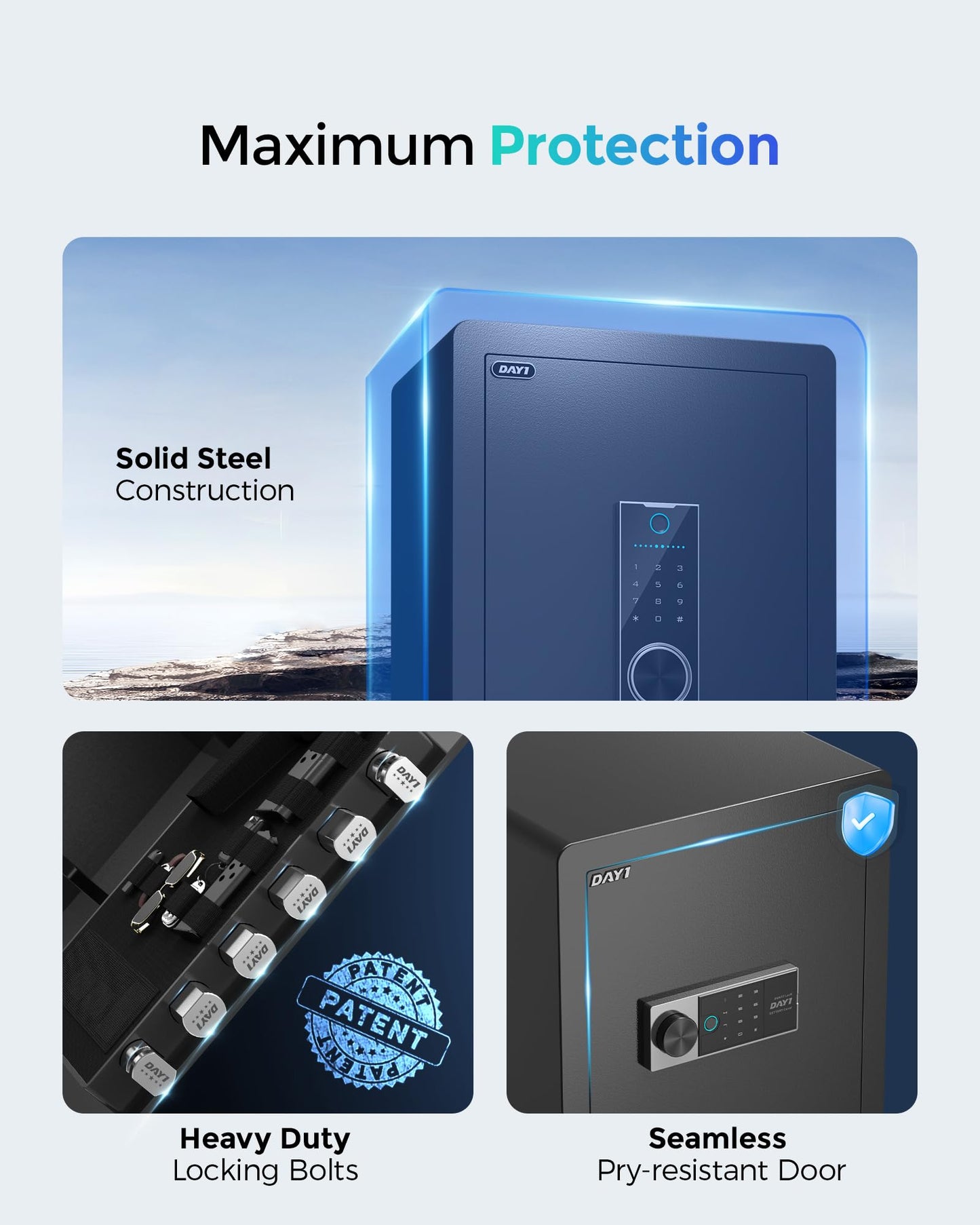 DAYI Biometric Fingerprint Safe Box, 4.0 Cubic Feet Home Safes with Fireproof Bag, Digital Touchpad Security Safe for Money Cash Documents, Dual Alarm System - 70 Pro