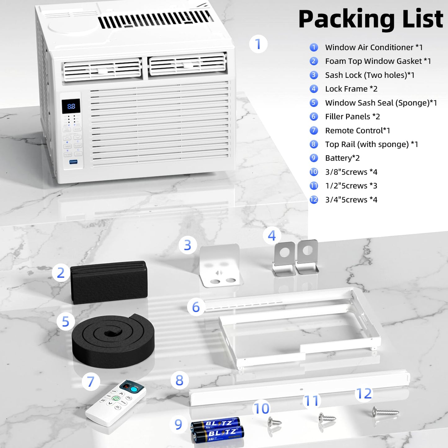 Antarctic Star 6,000 BTU Window Air Conditioner, Window AC Unit, Cools Rooms up to 250 Sq.Ft., 6 in 1 Modes Air Conditioner Window Unit with Remote Control, Easy to Install, Energy Saving, White