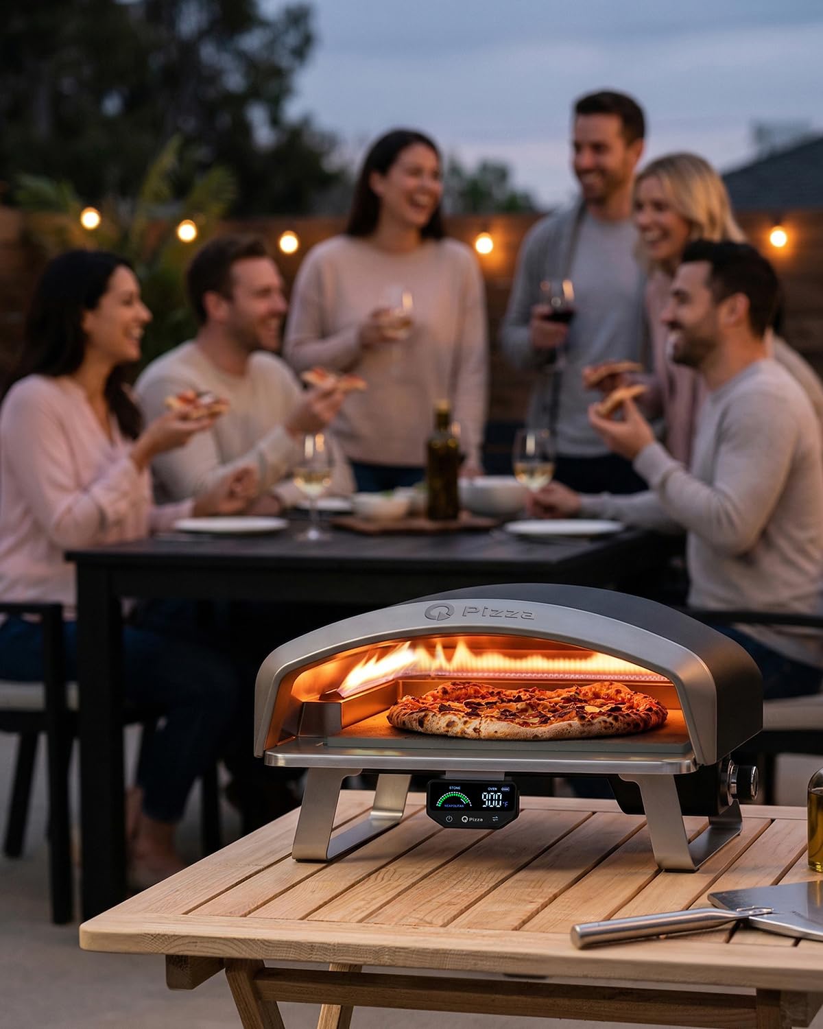 Q Pizza Propane Gas Pizza Oven with 16" Baking Stone for Bigger Size Pizzas & More Food, Outdoor Portable Pizza Stove with Thermometer for Patio Backyard Camping Tailgating, PS110
