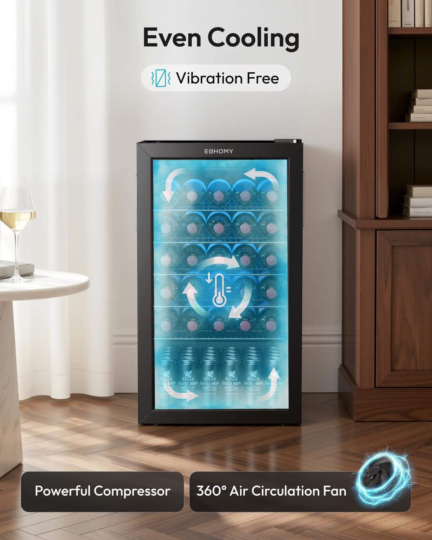 EUHOMY Beverage Refrigerator Cooler, 125 Can Mini Fridge with Glass Door for Soda Beer or Wine, Beverage Cooler for Home, Office, Bar with Removable Shelves, Black