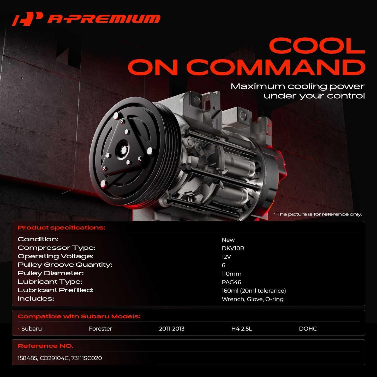 A-Premium Air Conditioner AC Compressor with Clutch Compatible with Subaru Forester 2.5L 2011-2013