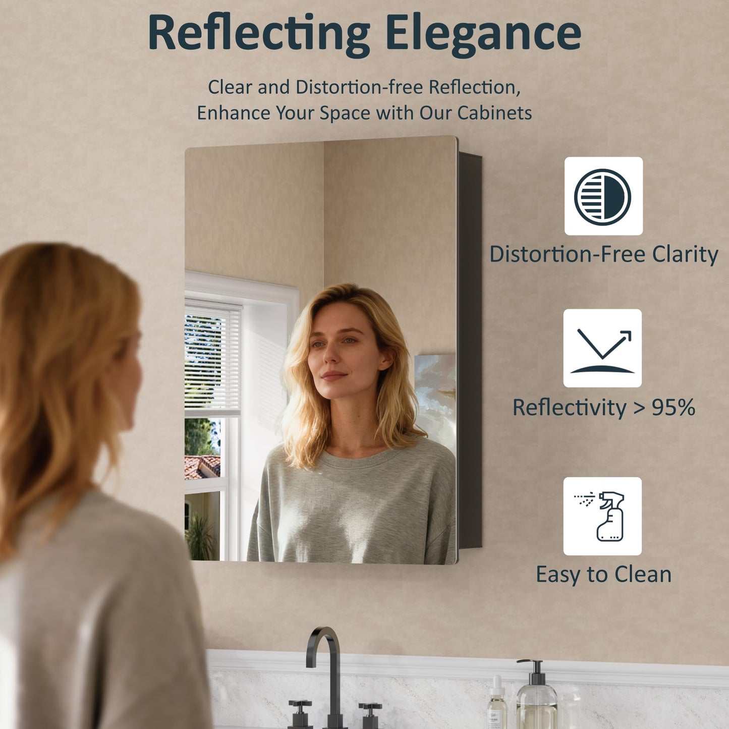 24x30 Inch Medicine Cabinet with Mirror, Recessed or Surface Mounted Bathroom Cabinets for Storage, 2 Fully Adjustable Tempered Glass Shelves, Soft-close DTC Hinges, HD Reflection Mirror Door, Black