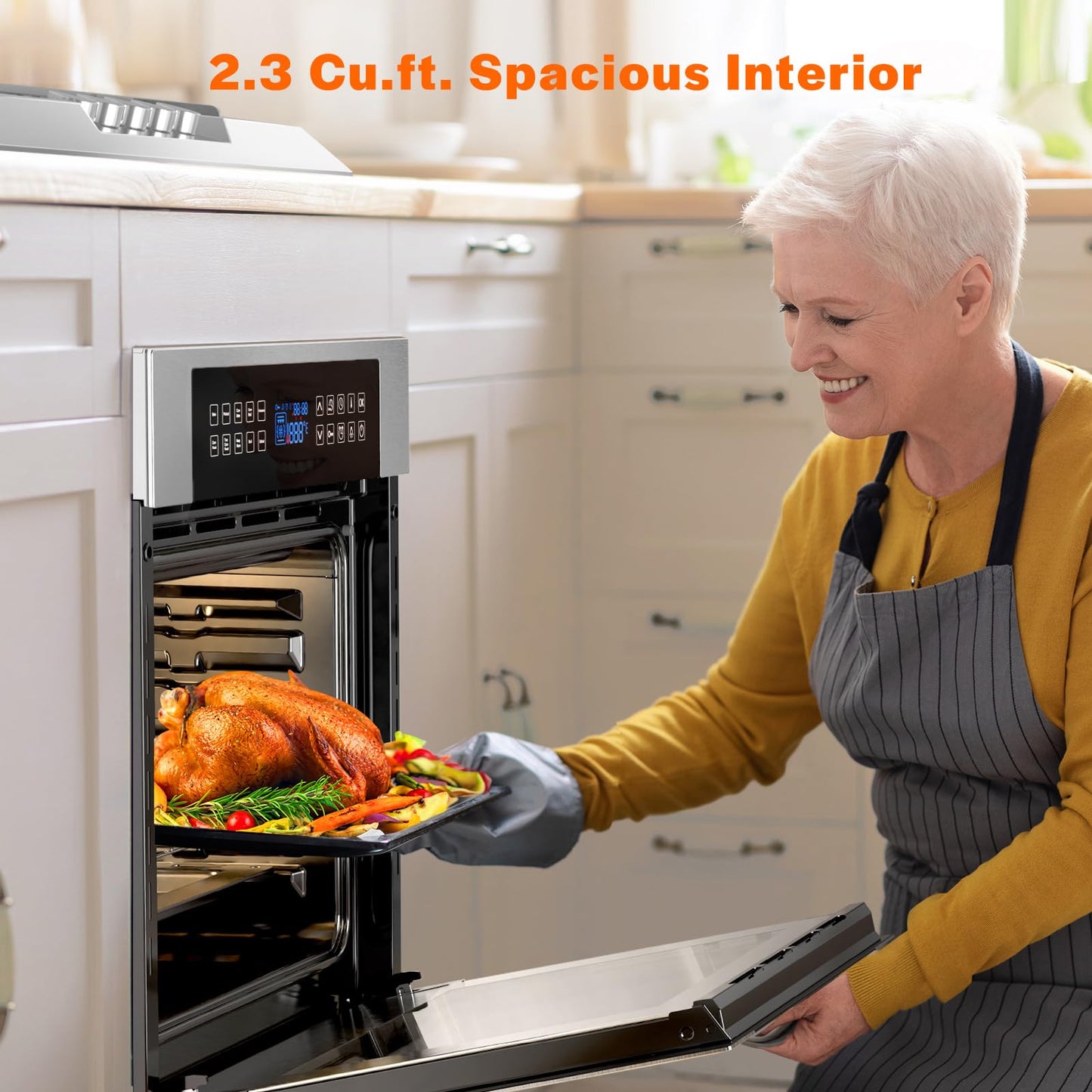 Empava Built-In Electric Single Wall Oven 24 inch with Convection and Rotisserie 10 Cooking Modes, Screen Touch Control, Stainless Steel