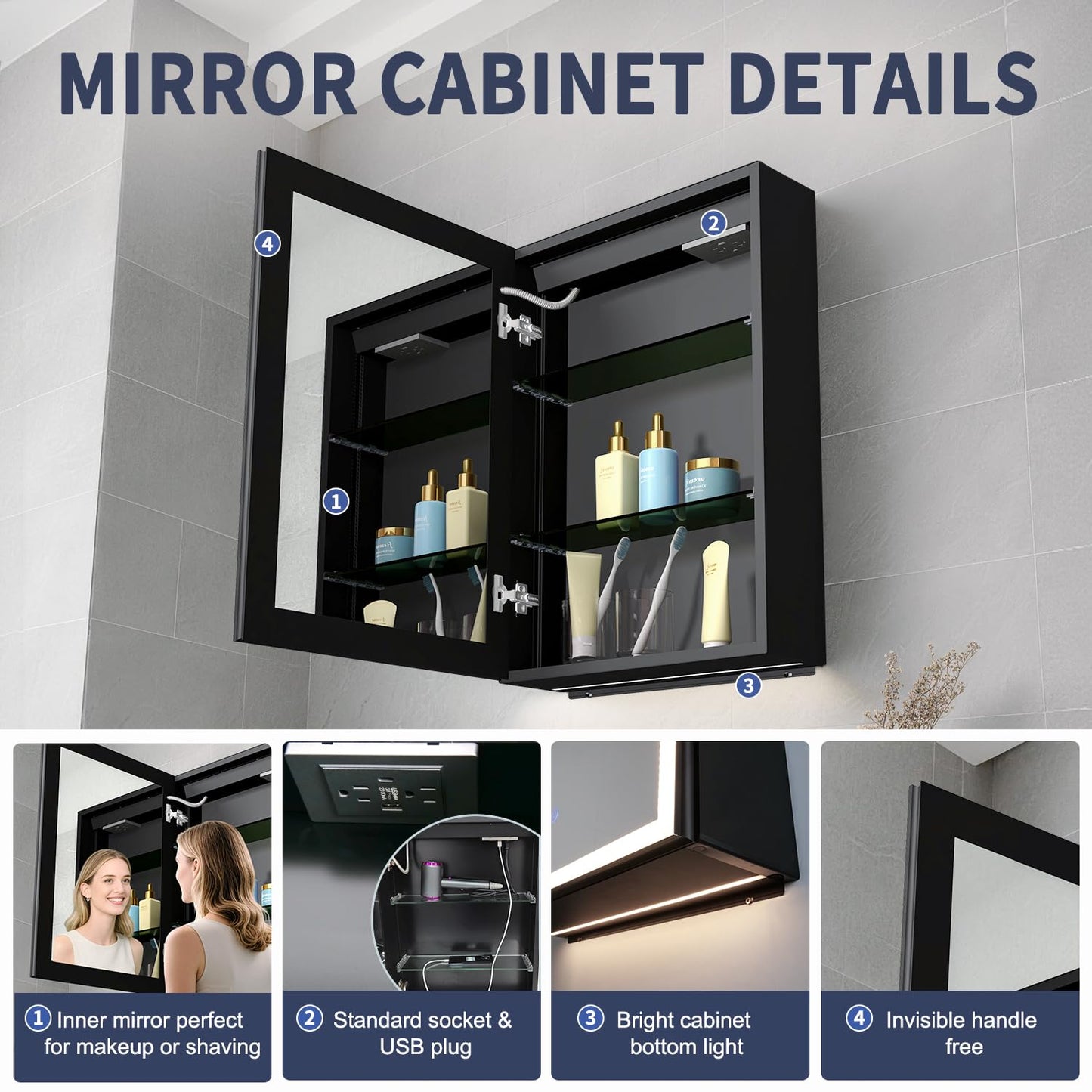 FIESONO 20 x 28 inch Lighted Medicine Cabinet with Mirror