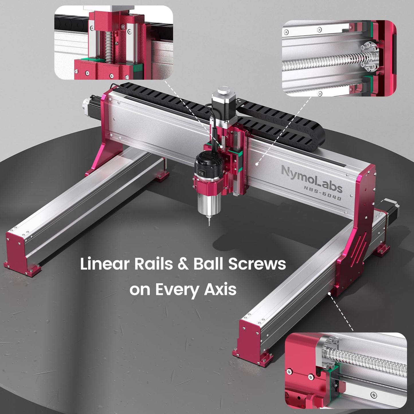NymoLabs NBS-6040 CNC Router Machine with Custom-Made 710W 7000-30000 RPM Trim Router Spindle & ER-11 Collet, Linear Rails & Ball Screws on 3-axis, Engraving for Wood Acrylic Aluminum