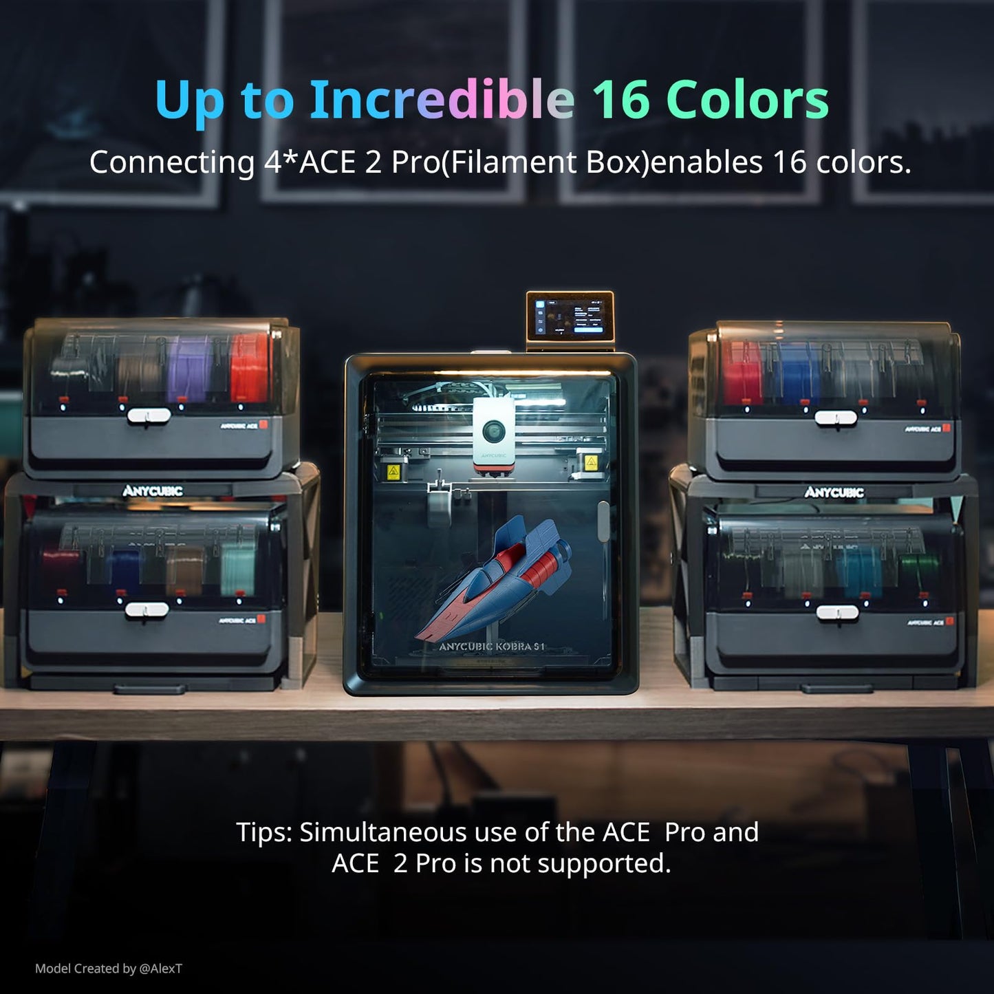 Anycubic Kobra S1 ACE 2 Pro Combo Multicolor 3D Printer, FDM 3D Printer Enclosed with ACE 2 Pro Filament Dryer Box, 4 Colors Auto-Feed, High Speed 3D Printers for Kids Beginners Family Professional