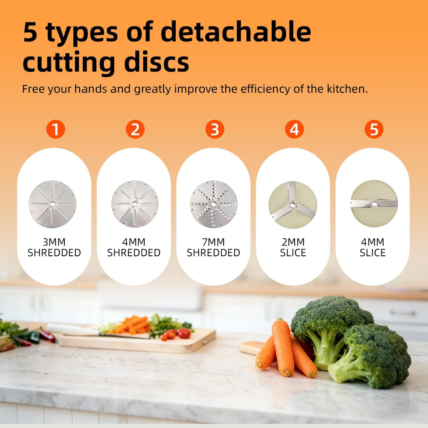 CHEF KEY Commercial Food Processor 550W, 2 Feeding Holes Electric Vegetable Slicer Shredder, 1600 RPM, 5 Blades for 3mm/4mm/7mm Shred, 2mm/4mm Slice, Ideal for Kitchen Restaurant Home Use