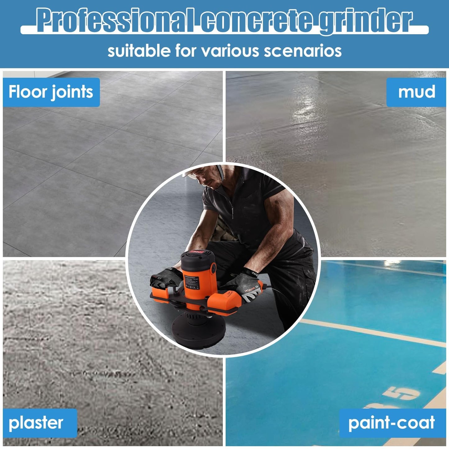 SOLARCROWS GJ1251 Concrete Grinder, 5-Inch Low-Vibration Surface Sander, 1800W with Dust Extraction, 6-Speed Adjustable