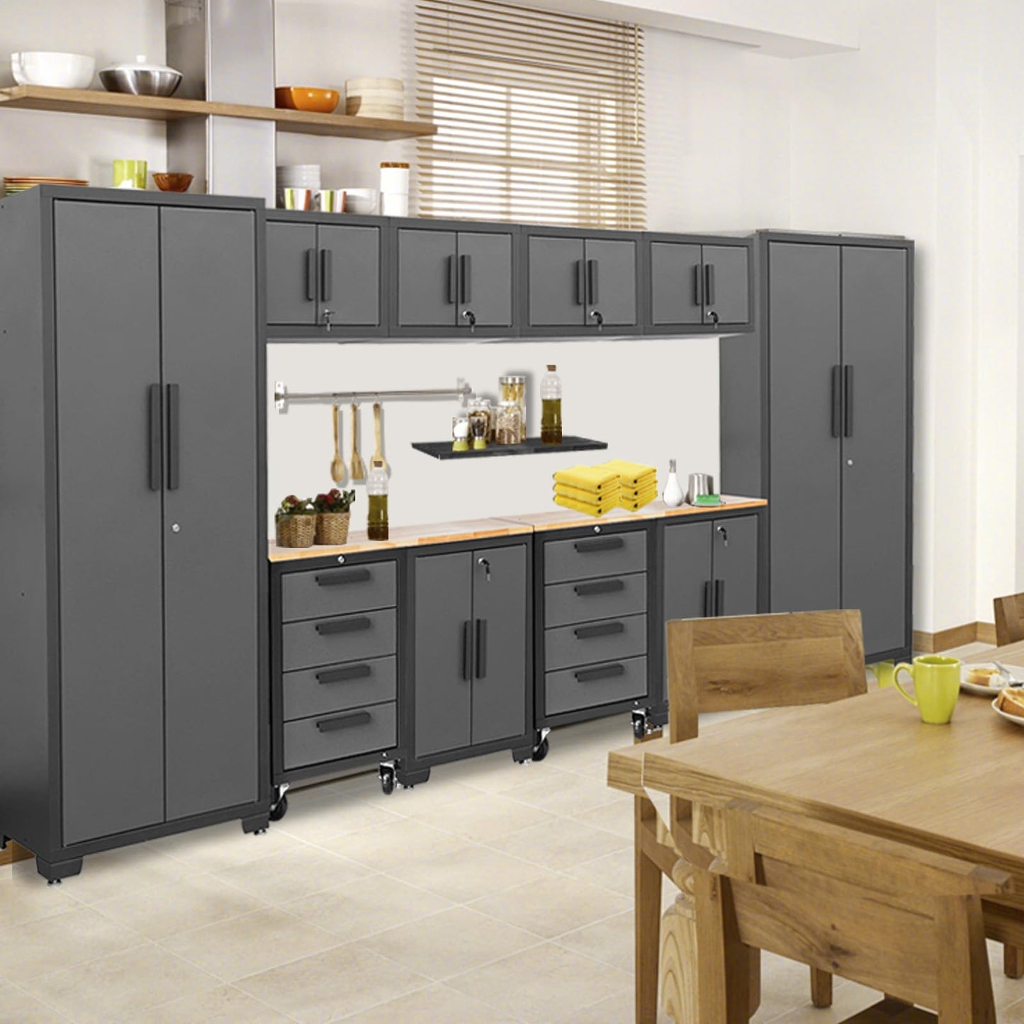 Torin 12 Piece Garage Storage Cabinet System，Workshop Cabinet Set in Black
