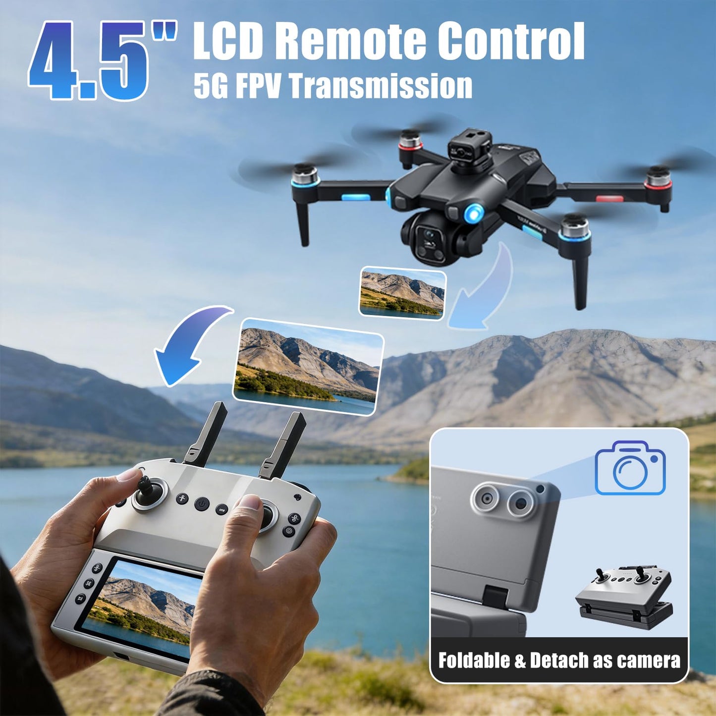 A189 GPS Drones with Camera for Adults 4K, 60Min Flight Time, 360° Obstacle Avoidance, 4.5" FPV Screen, 9842FT Long Control Range RC Quadcopter, One-Key Airdrop, Auto Return, Follow Me, Foldable Easy Fly Drones for Beginners, Birthday Gift, Under 249g
