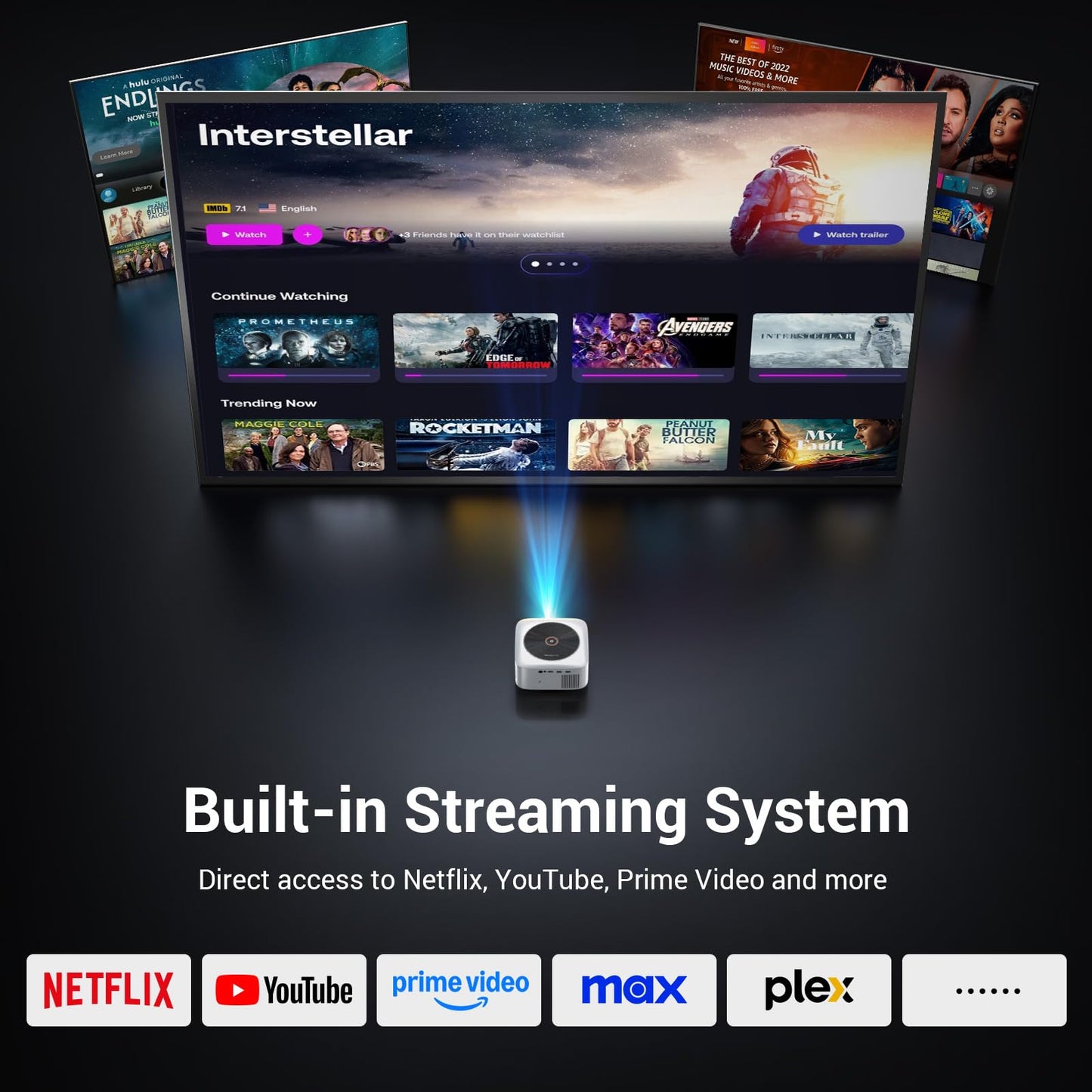 HAPPRUN 1500 ANSI Lumens Outdoor Projector with Built-in Streaming Apps, 4K Decoding Resolution, Auto Focus, Dolby Audio, Smart Projector with WiFi 6 and Bluetooth 5.2, Indoor Home Theater