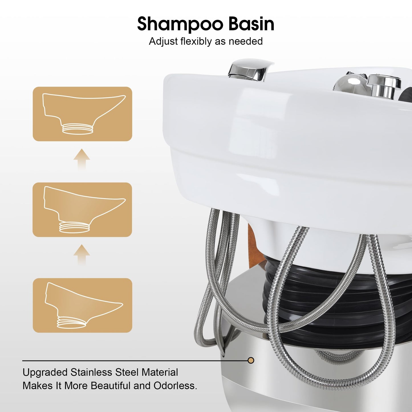 BarberPub Ceramic Bowl Backwash Shampoo Chair, Adjustable Hair Wash Sink and Chair Set for Professional Barbershop, Home&Beauty Spa Salon 9102 (Brown)