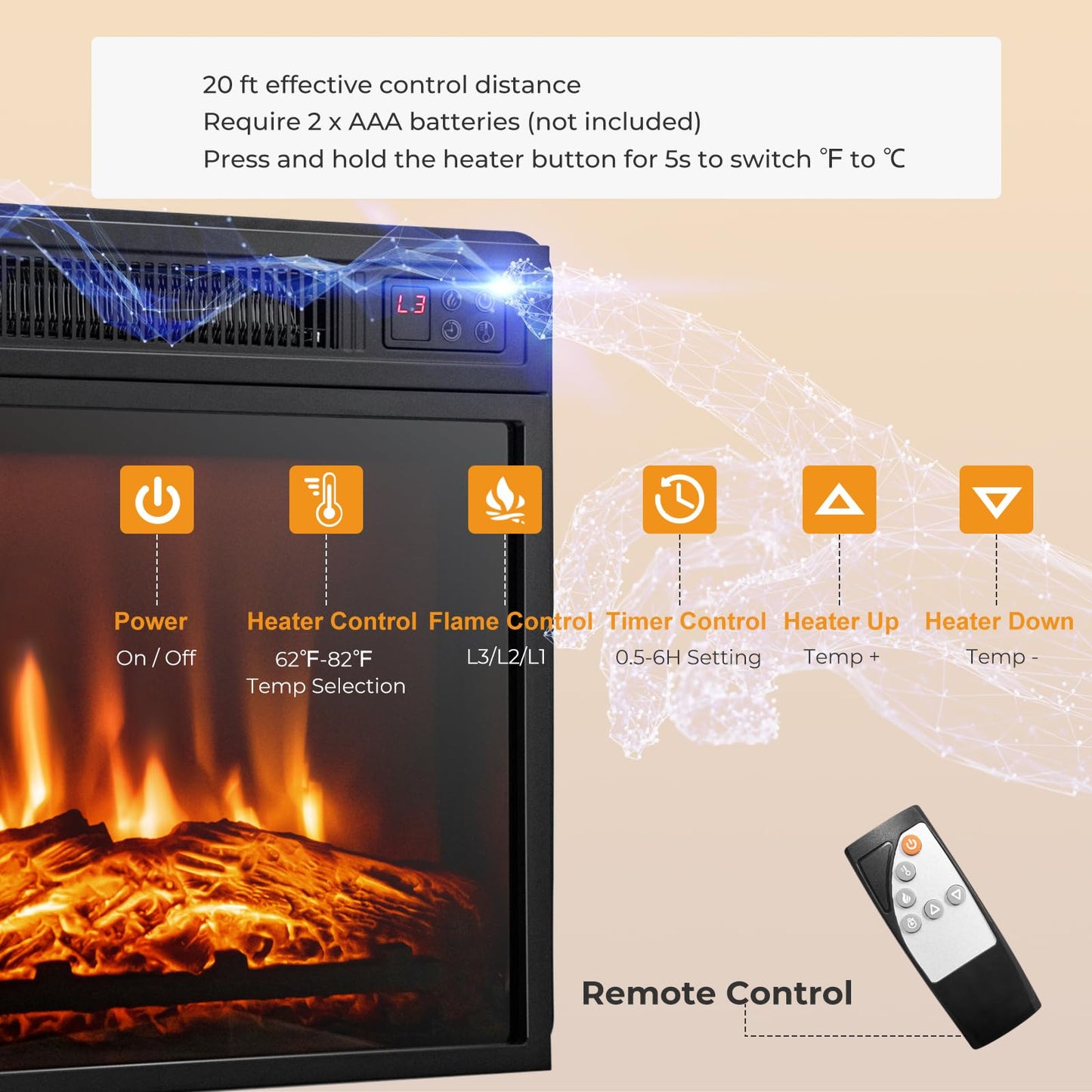 Tangkula Electric Fireplace TV Stand, Electric Fireplace Mantel with 16-Color Led Lights, Adjustable Glass Shelves, Remote & Smart APP Control, TV Console for Living Room (Espresso)