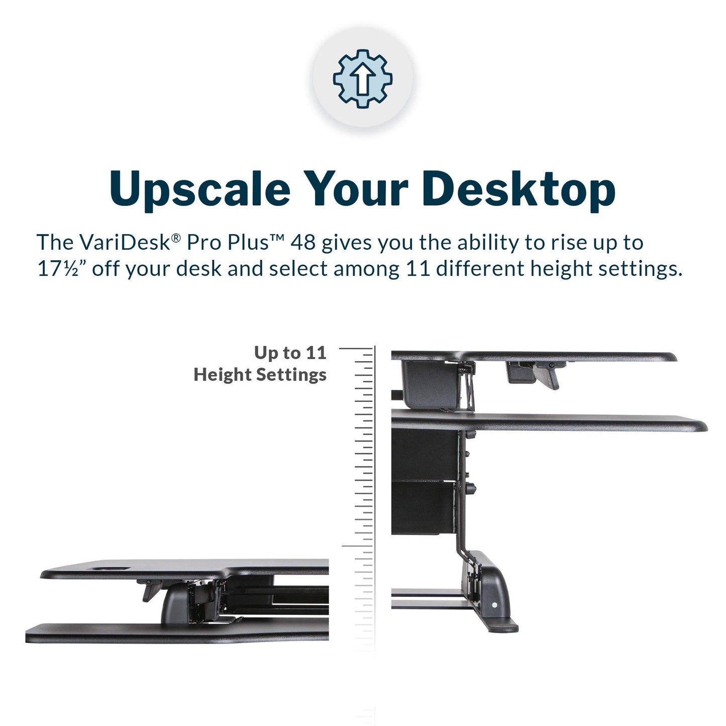 Vari VariDesk Pro Plus 48 - Adjustable Desk Converter with 11 Height Settings - Laptop Sit Stand Desk Riser for Home Office, Table Tops, Workspace - Fully Assembled with Spring Loaded Lift - Black