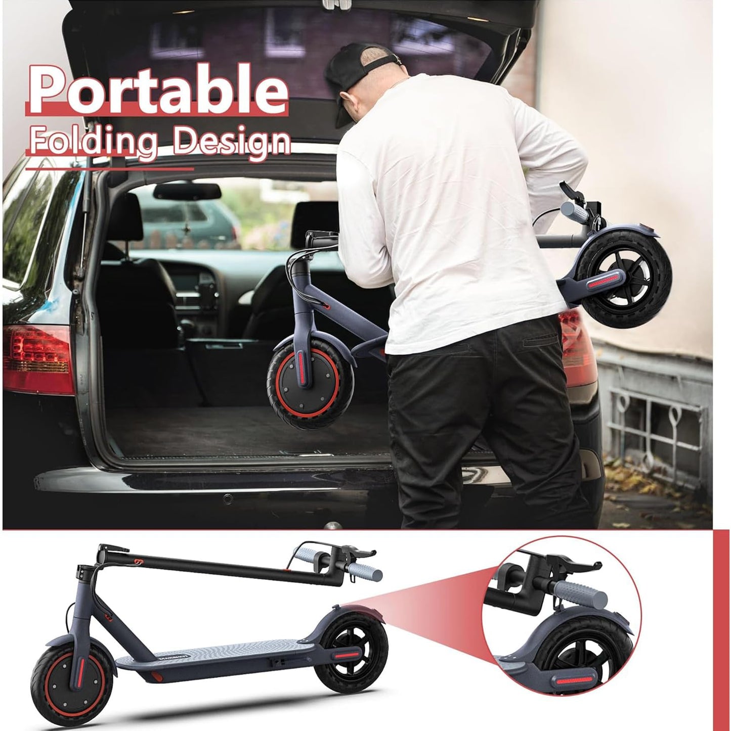 Maxshot Electric Scooter, 8.5" /10" /14" Tire, 16/19/22 Mph Top Speed, 12/16/21/27/28/49/50 Miles Long Range, Folding Escooter for Adults and Kids with Seat Bag, Dual Braking, Dual Suspension, App