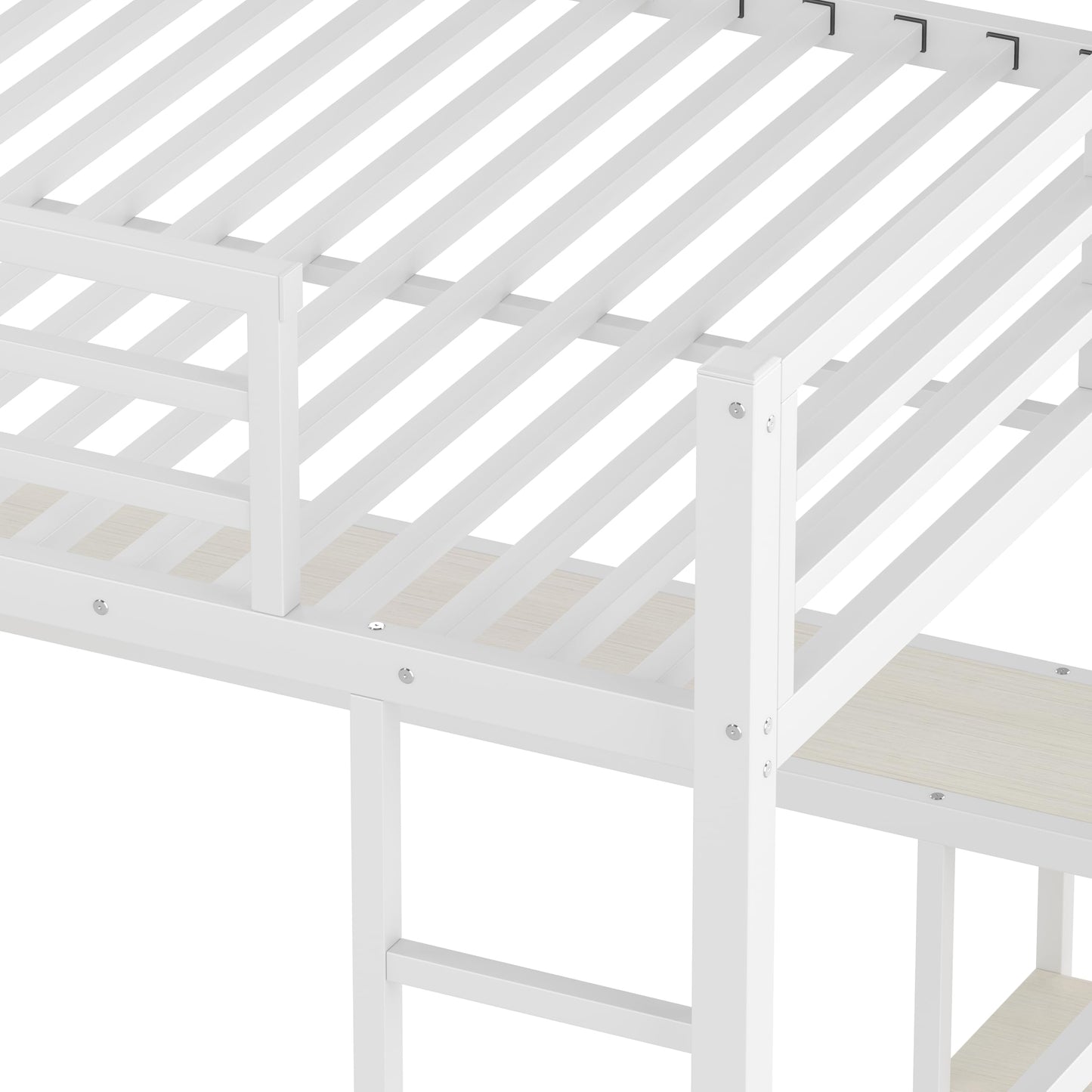 Bellemave Queen Size Loft Bed with Desk, Wardrobe, Metal Queen Loft Bed Frame, White Wood-Grain