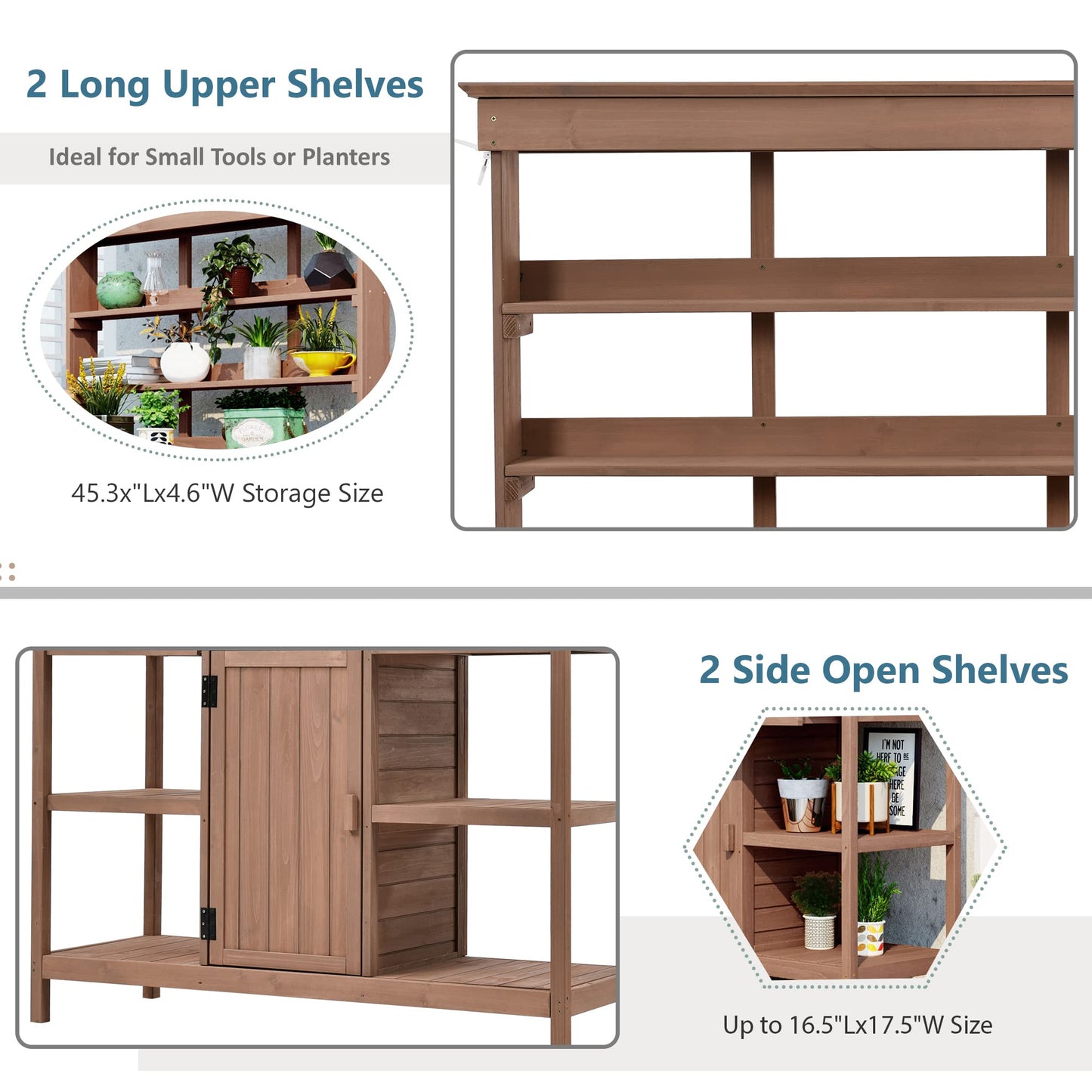 Outdoor Wooden Potting Bench Table – Farmhouse Garden Workstation with Drawers, Cabinet & Storage Shelves, Large Fir Wood Work Table for Patio, Backyard, Mudroom, Greenhouse (Dark Brown, 66'' H)
