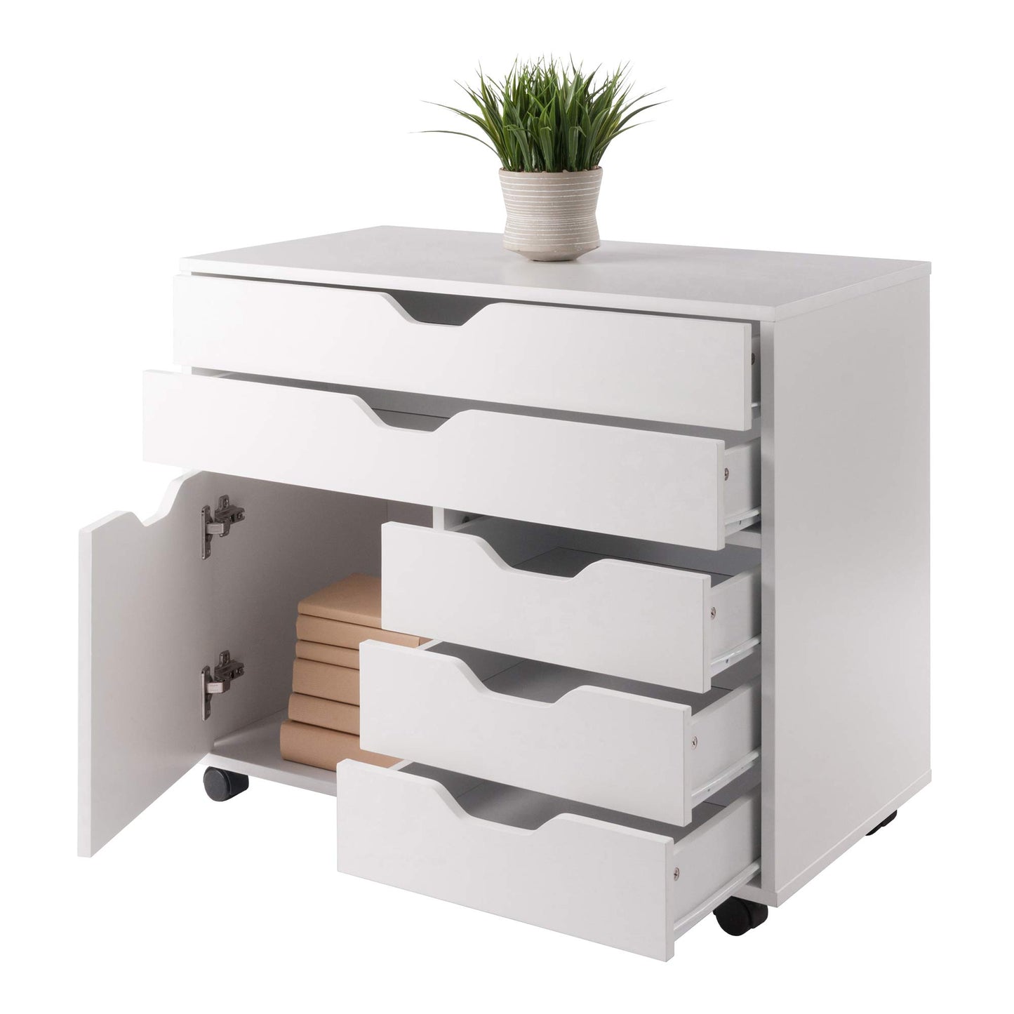 Winsome Halifax Mobile Storage Cabinet with 1 Door & 5 Drawers in White, Stylish & Functional Home Storage Cabinet for Filing, Kitchen Organization, Moveable Furniture for Office, Dorms, Apartments