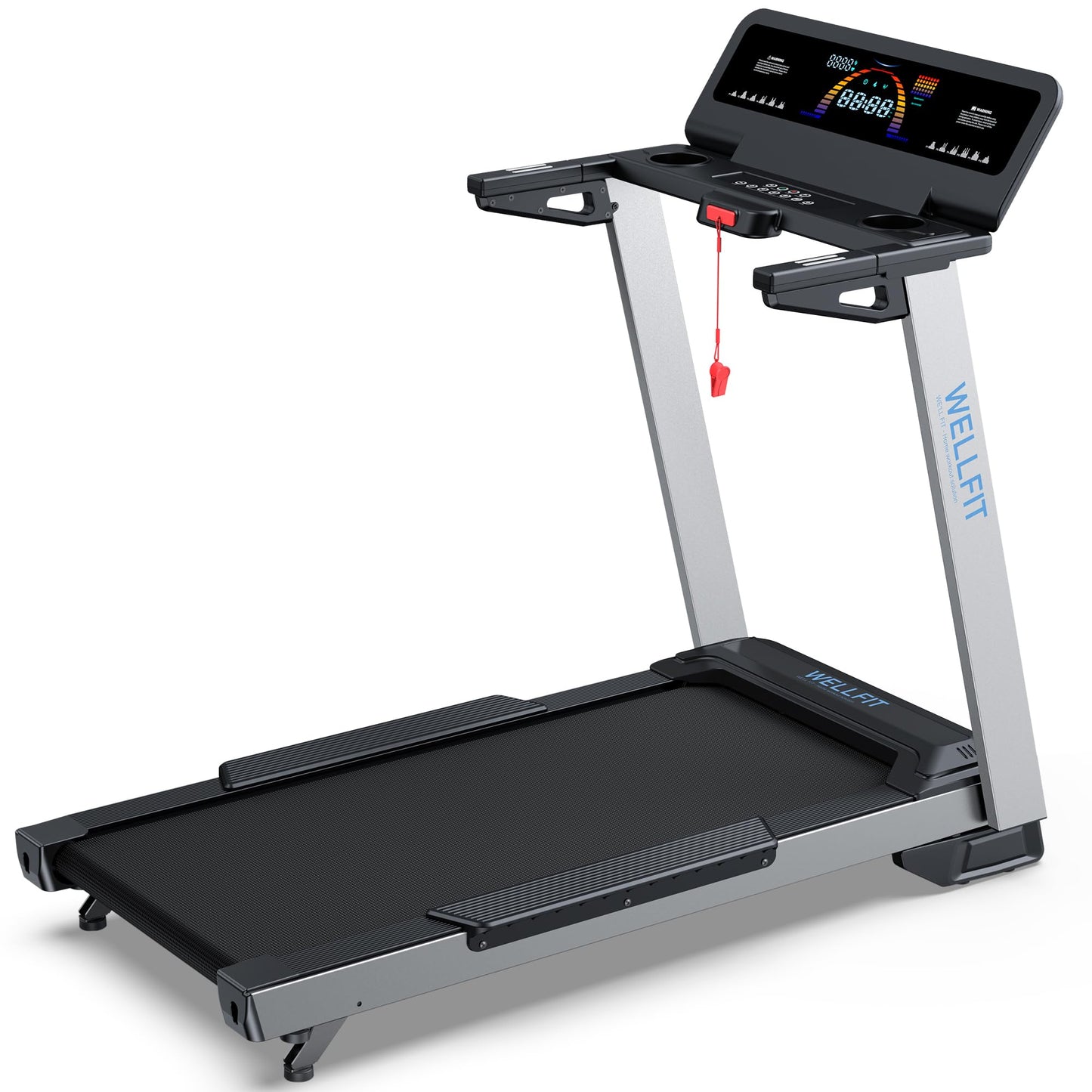 WELLFIT Home Treadmill, 2 Level Incline Heavyduty Treadmill with Pulse Sensor, 4.0 HP, 10 MPH, 450 lbs Capacity, 20'' x 45'' Running Area Treadmills with Bluetooth Player & LED Display