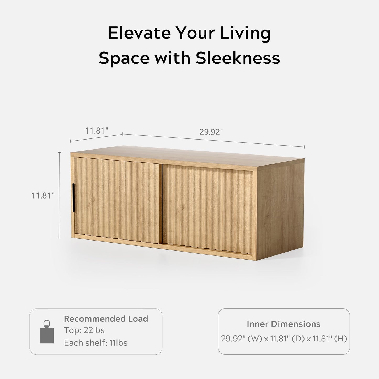 EYYTHUNG Floating TV Stands Set of 2, Modern Fluted Large Floating Nightstand Wall Mounted Bedside Cabinet with Sliding Doors for Bathroom, Living Room, Bedroom, Natural Oak