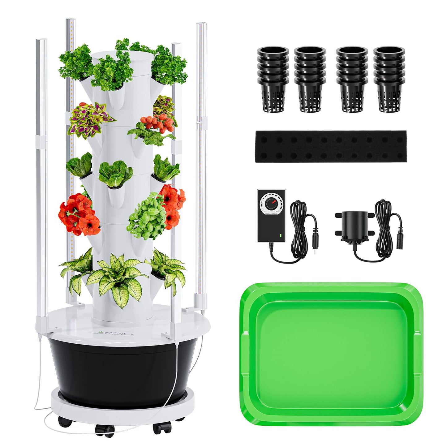 SPECILITE Hydroponics Growing System Kit with Full-Spectrum Grow Light, Movable Hydroponic Tower with 5 Tiers 20 Pods, Vertical Indoor Gardening System with Pump & Timer for Vegetables, Fruits, Herb