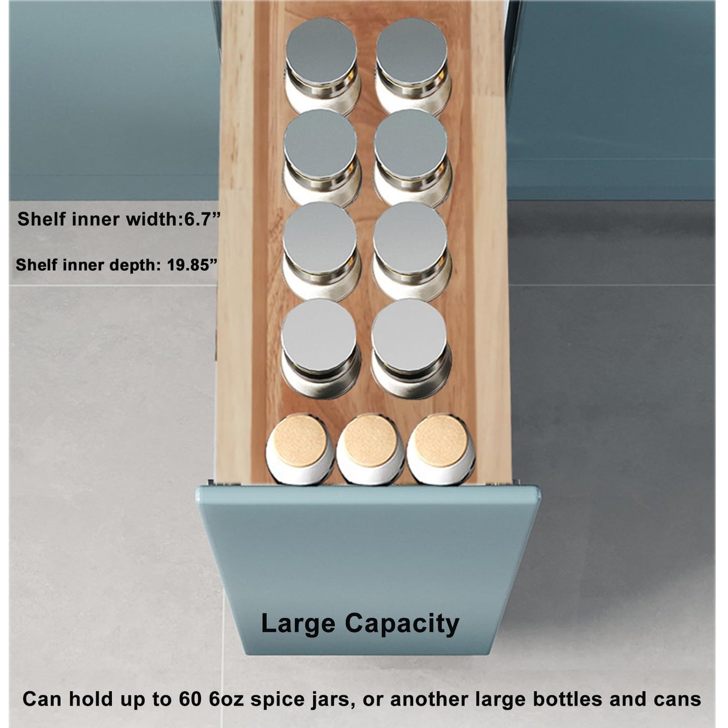 DINDON Pull Out Spice Rack Cabinet Organizer, (8" W x 21.9" D x 25.2" H) Multi-Use Soild Wood Pull Out Cabinet Organizer Slide Out Shelf Sliding Base Cabinet Storage Organization