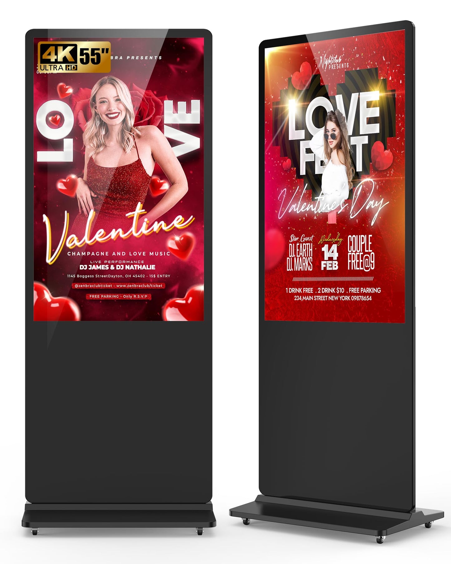 SIOXCFZ 55 inch Digital Signage Display, 4K 2160P LCD Screen Indoor Floor Standing Digital Kiosk, Auto Media Player Advertising Display Poster with Android OS Remote Control, HDMI/WiFi/USB