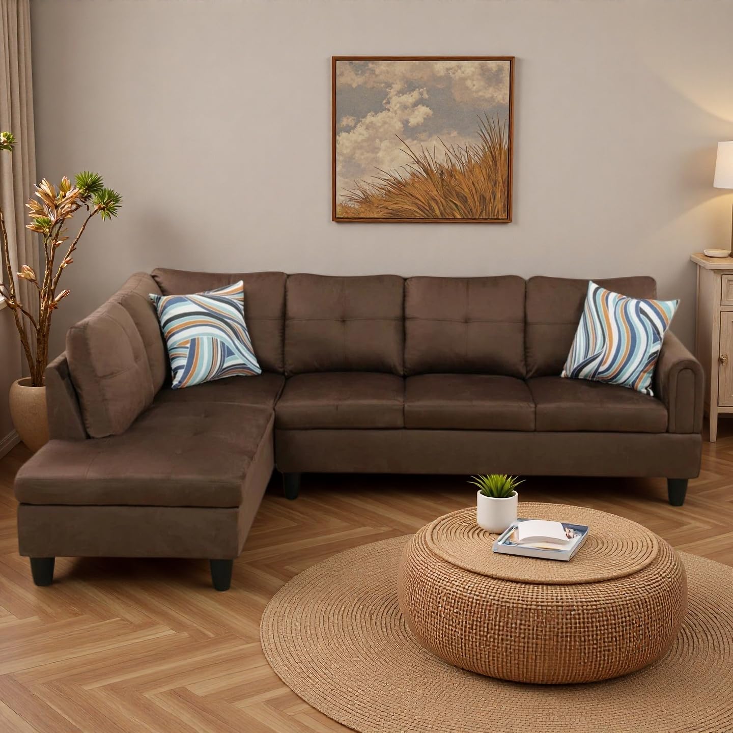 NicBex Comfy Couches for Living Room, 2-Piece 97" L-Shaped Sectional Couch with Movable Chaise, Modern Sofa Living Room Set for Apartment, Office & Bedroom, Dark Brown