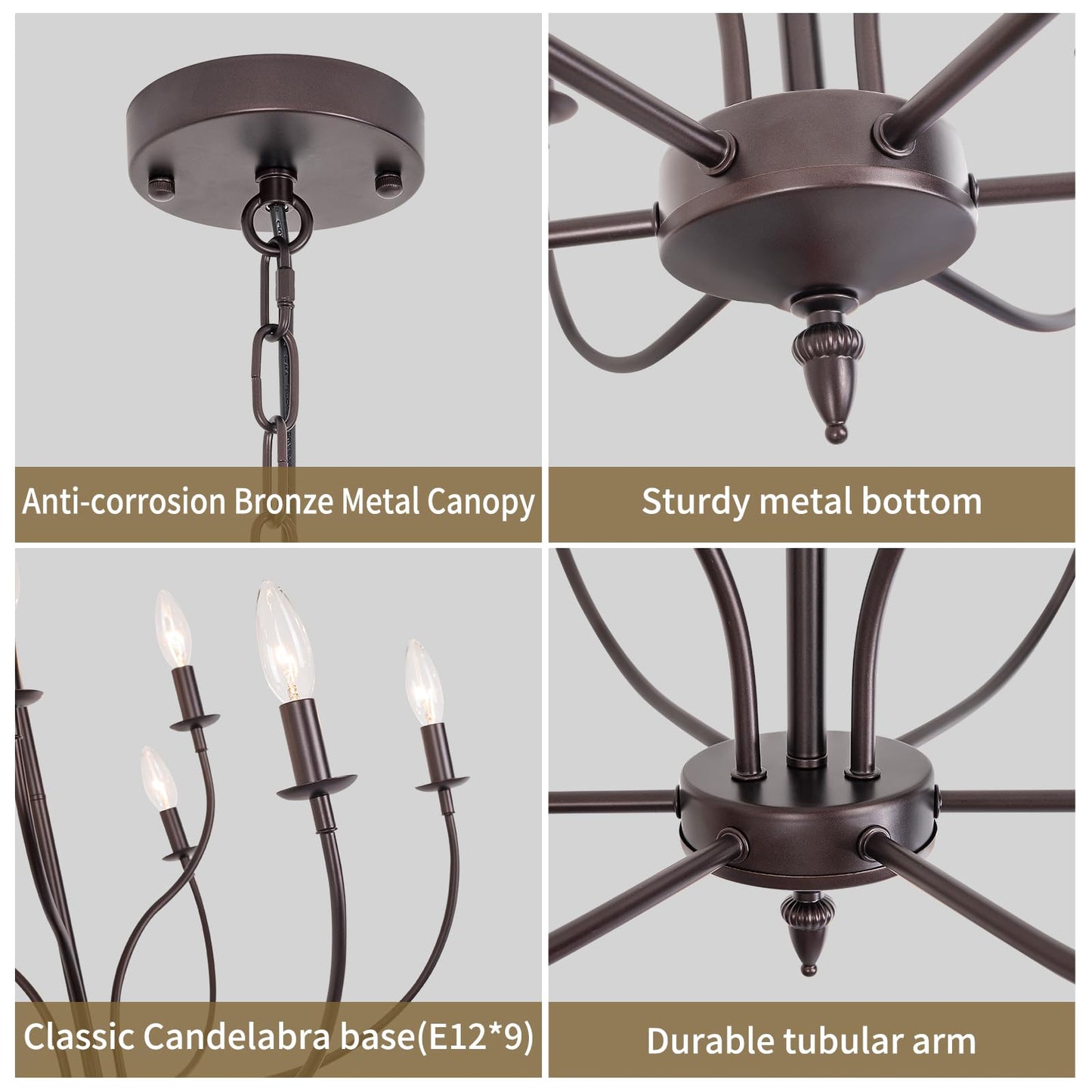 Rviezza 9-Light Farmhouse Chandelier, Oil-Rubbed Bronze, Metal, 2-Tier Design for Dining Room, Living Room, Kitchen