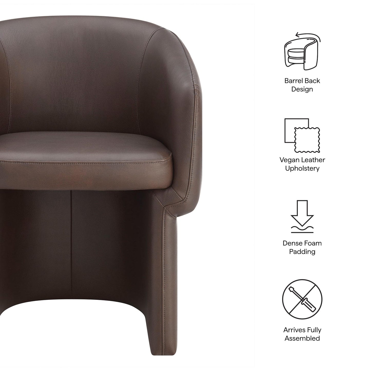 Modway Verity Vegan Leather Dining Chair with Rounded Back in Espresso – Upholstered Barrel Accent Chair with Armrests for Kitchen, Office, or Living Room