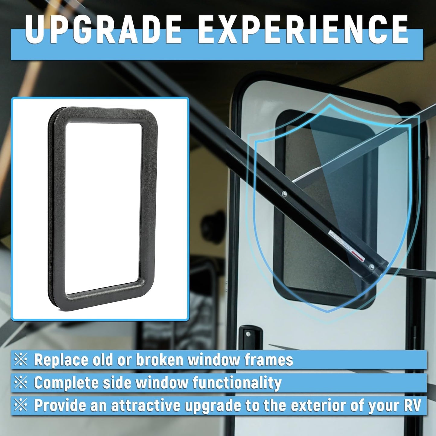 HECASA Entrance Door Window Frame for RV Trailer - 12in x 21in, Black, Model MO-1163