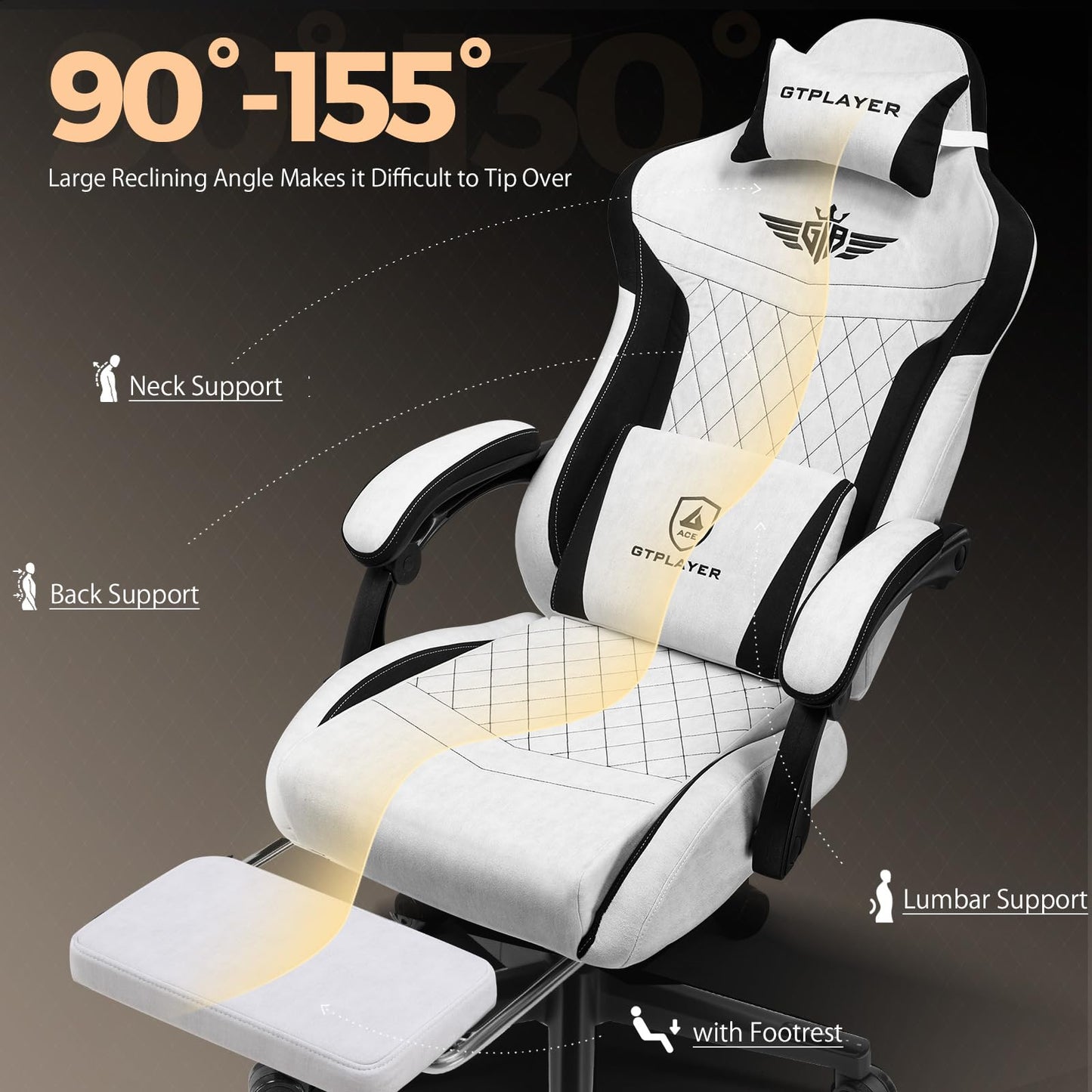 GTPLAYER Gaming Chair with Footrest, Big and Tall Game Chair High Back Computer Office Chair with Lumbar Support for Adults, Ergonomic Swivel Games Chair with Cushion Gaming, Fabric Grey