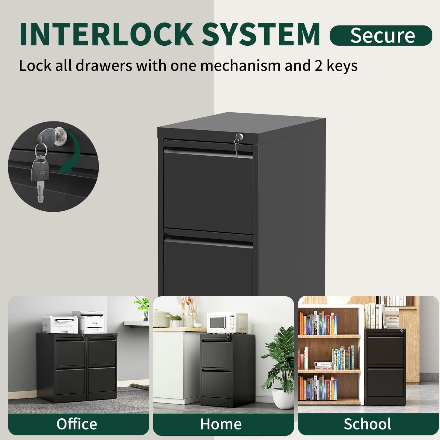 4 Drawer File Cabinet with Lock, Metal Vertical File Cabinets for Home Office, Office Furniture for Organization Hanging Legal/Letter/A4, Office File Cabinet Storage Cabinet, Require Assembly, Black