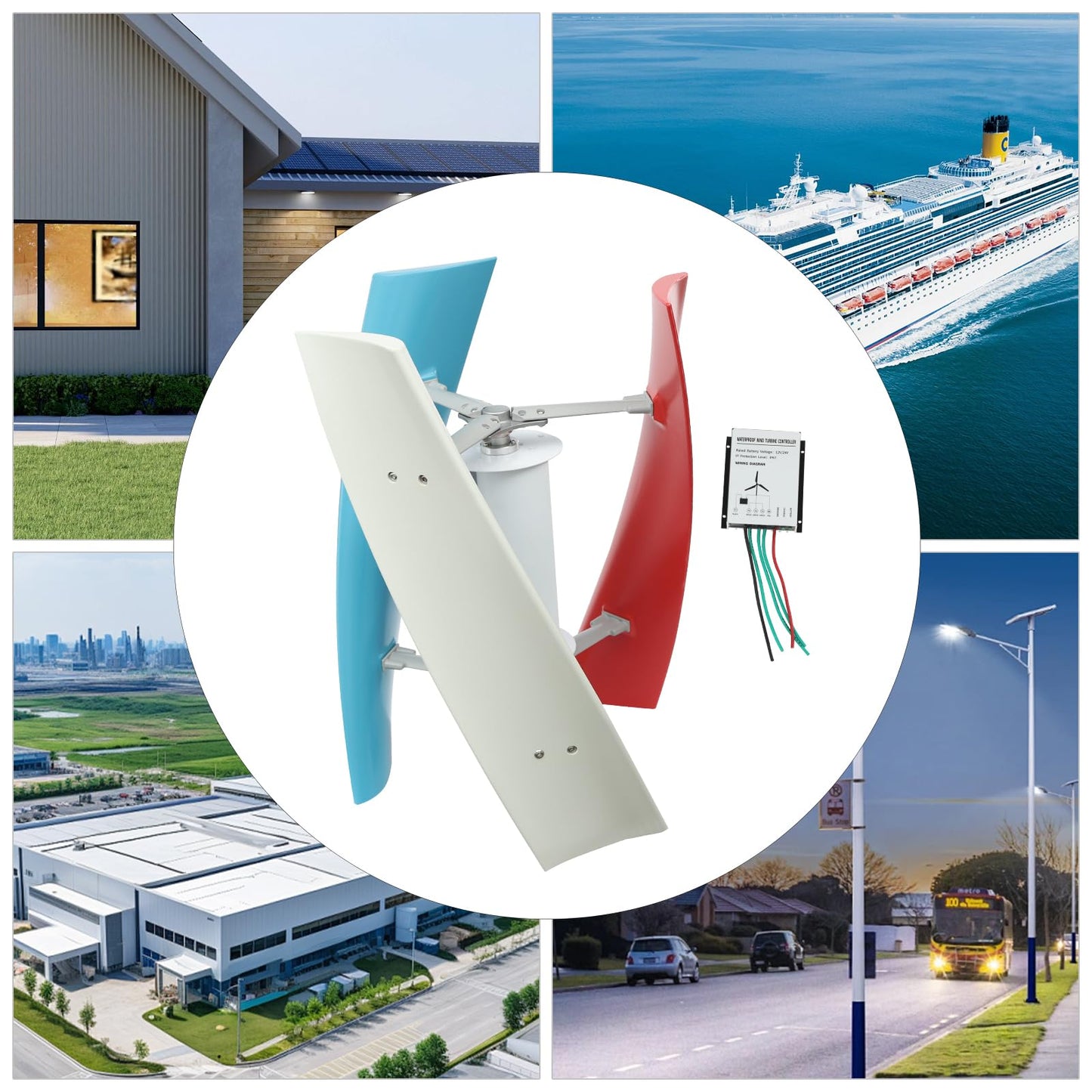 BANEBONE Vertical Wind Turbine 100W, 4-Blade Wind Generator Kit with Auxiliary Wind Wheel & MPPT Controller, 30dB Low Noise, IP67 Waterproof, 12V/24V for Home, Boat, RV & Off-Grid Power (12.0, Volts)