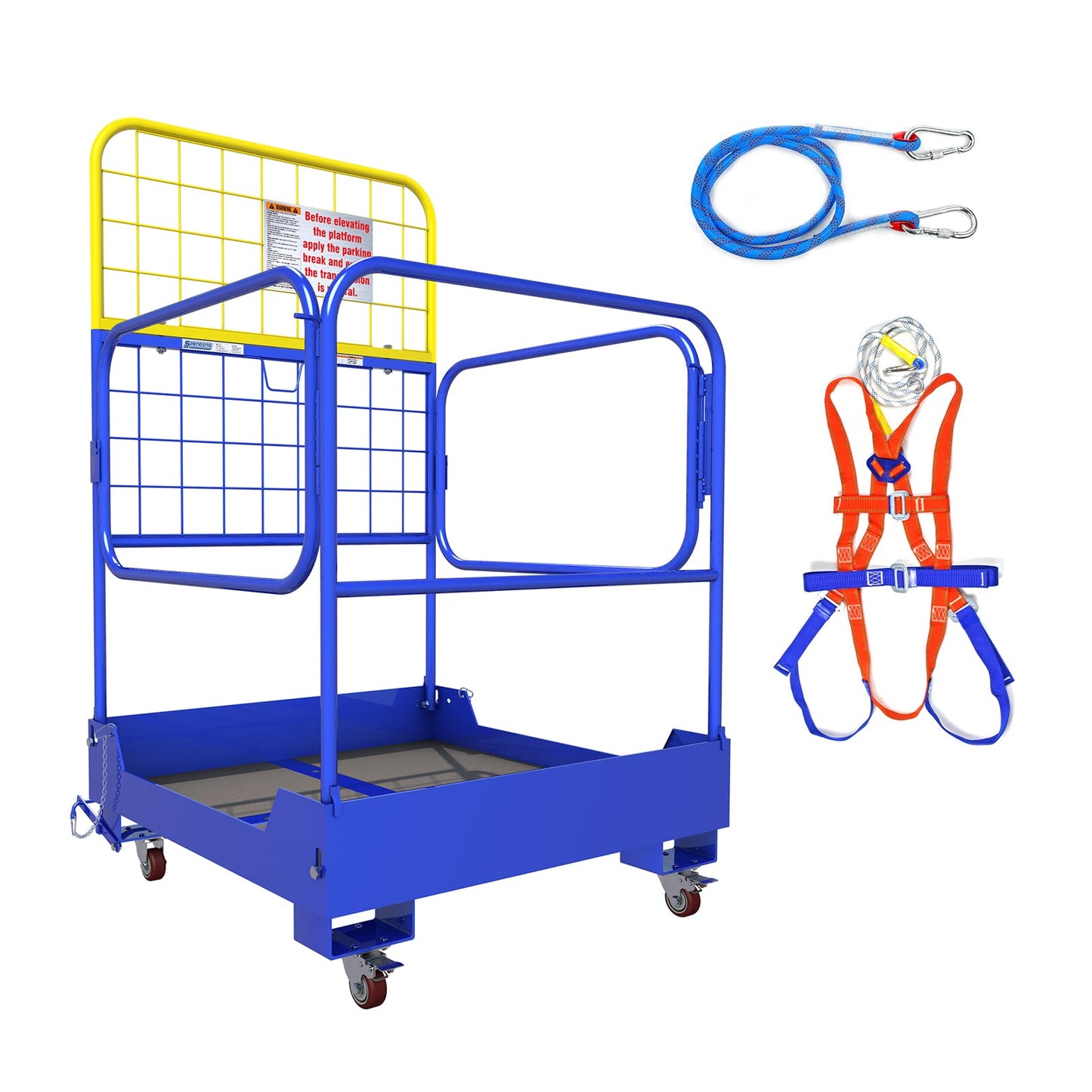 SPENDINS Forklift Safety Cage, 36"x36" Foldable Work Platform 1150LB, Safe Man Basket Construction Lift Basket of Heavy Steel with Four Guardrails and Four Swivel Casters for Aerial Work
