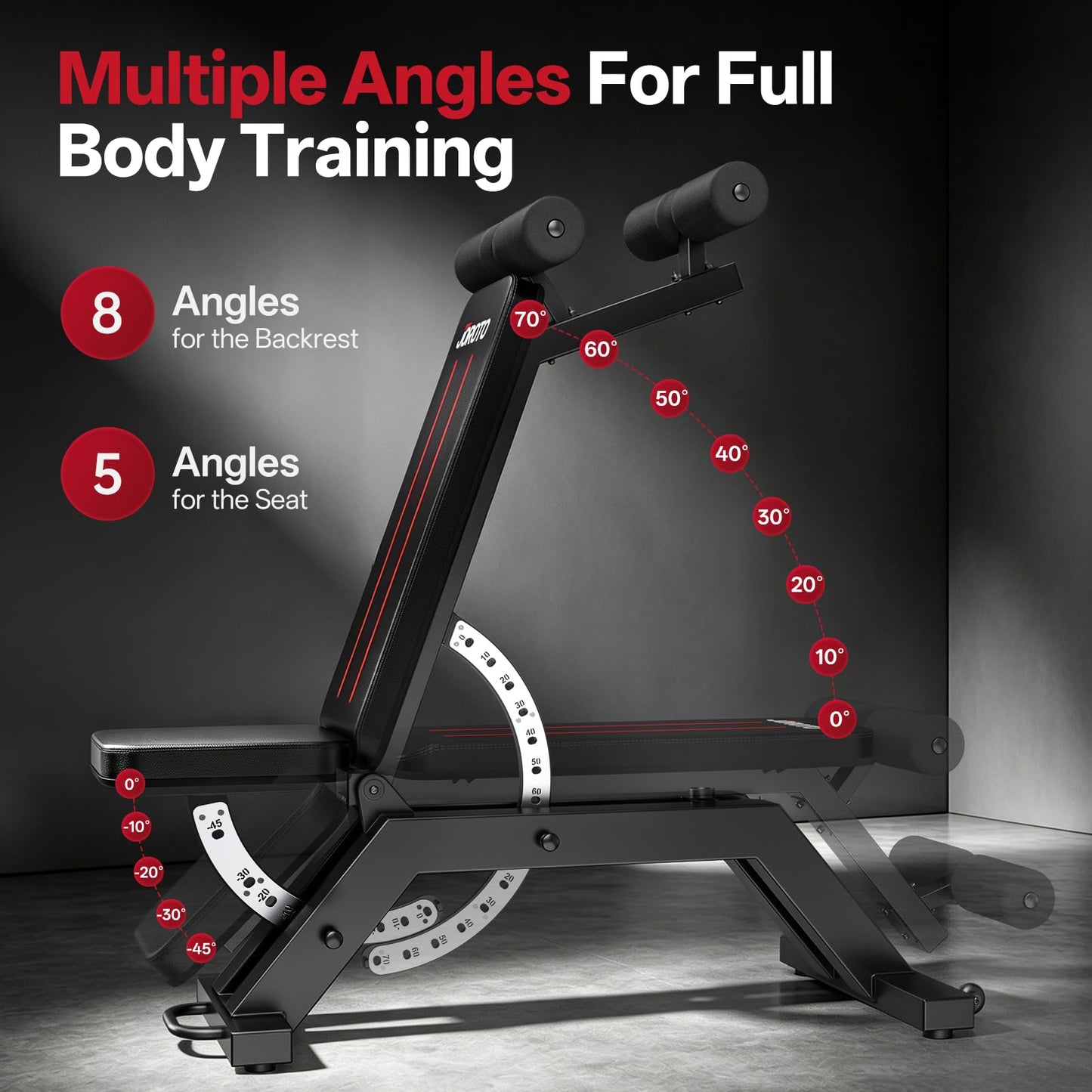 JOROTO Weight Bench, 1800LBS Capacity Workout Bench, 18” Bench Press Height, 8+5 Adjustable Weight Bench with Flat/Incline/Decline Angle, Sit Up Bench for Home Gym Strength Training