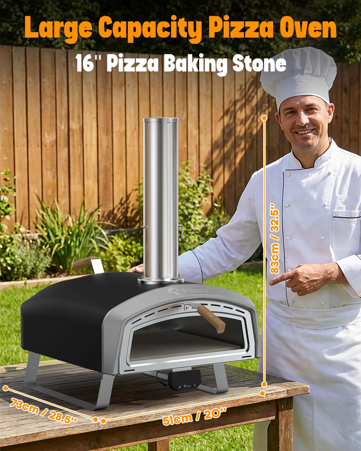 Q Pizza 16” Wood-Fired Pizza Oven for Cooking Bigger Size Pizzas & More Food– Outdoor Portable Pizza Stove with Thermometer, Glass Door & Folding Legs, for Patio Backyard Camping Tailgating, PS109