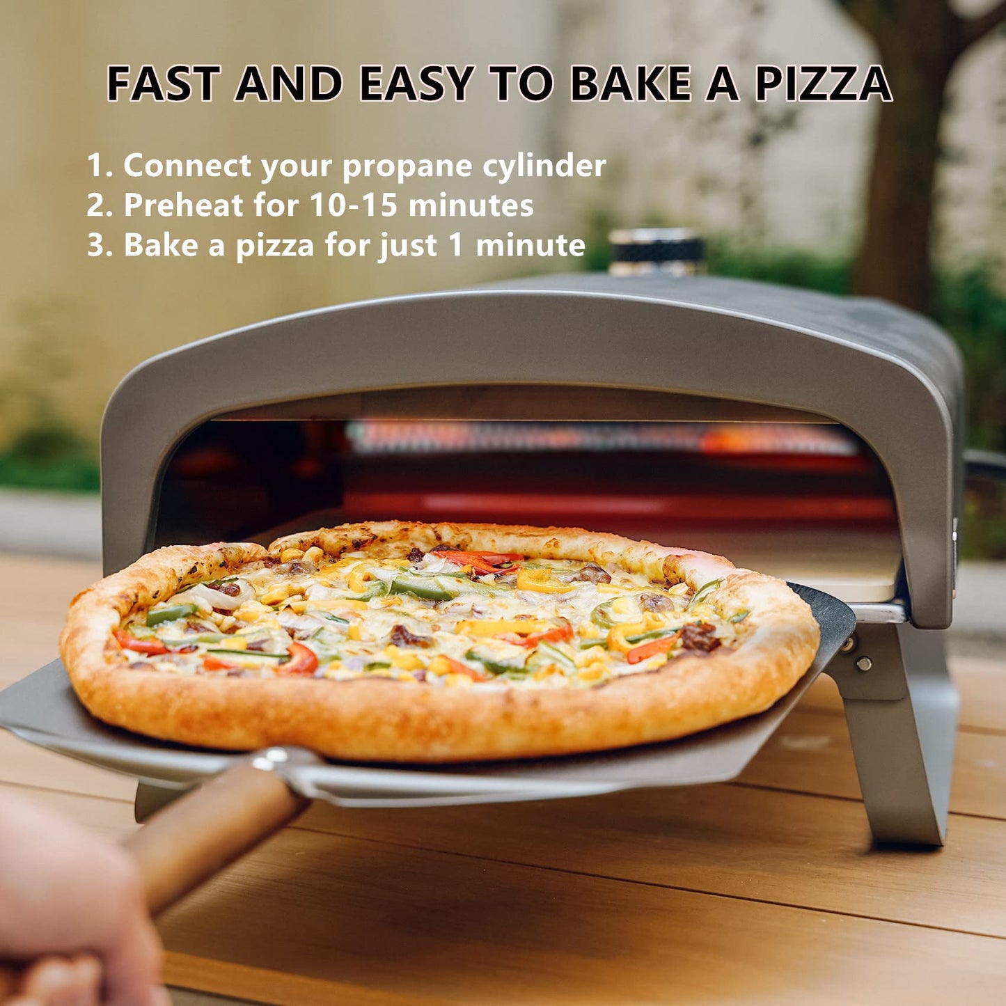 Q Pizza Outdoor Pizza Oven, Portable Gas Pizza Oven with 13x13in Pizza Stone for Outside Cooking, Backyard Pizza Maker, Pizza Accessory Ideal for Outdoor Kitchen and Party, Great Gift PS100