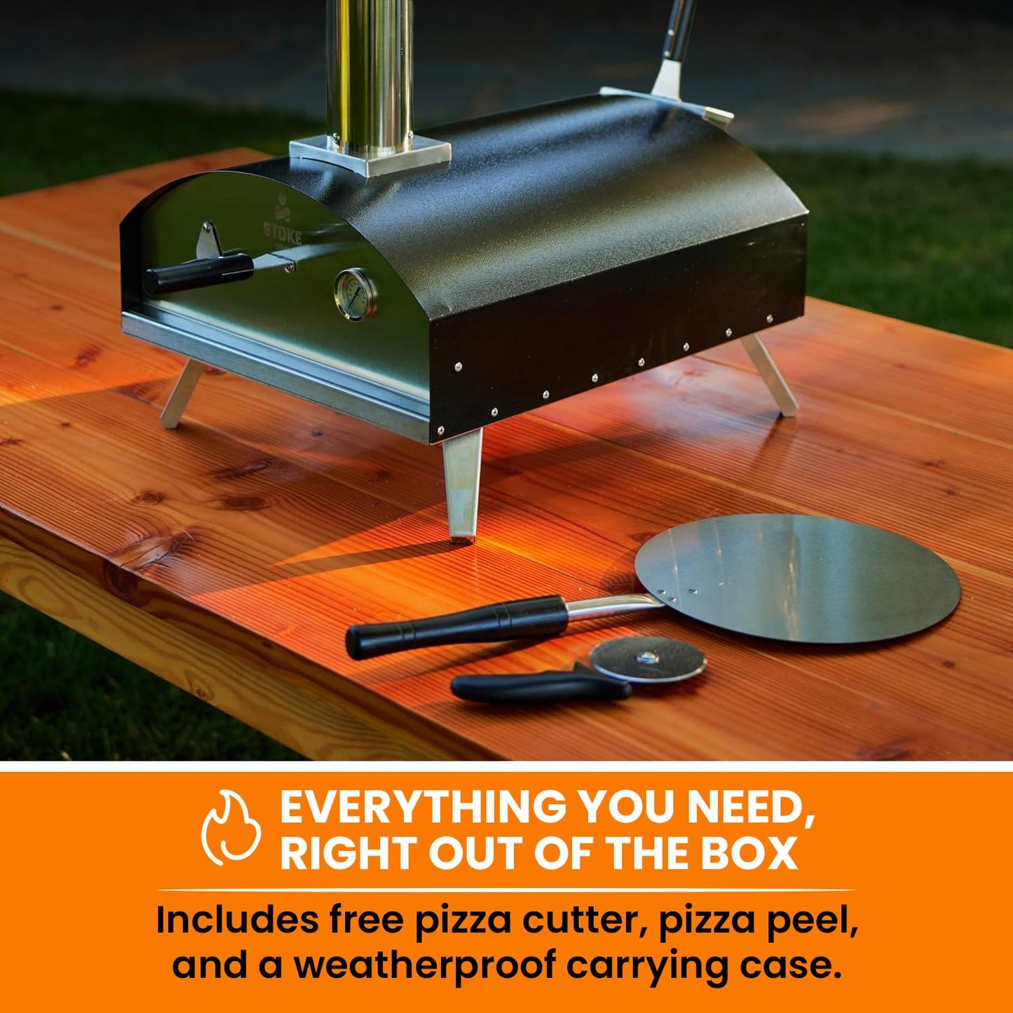 Stoke 13-Inch Wood Pizza Oven With Gas Burner, Peel, Rain Cover, and Cutter Included for Backyard, Camping, or Tailgating